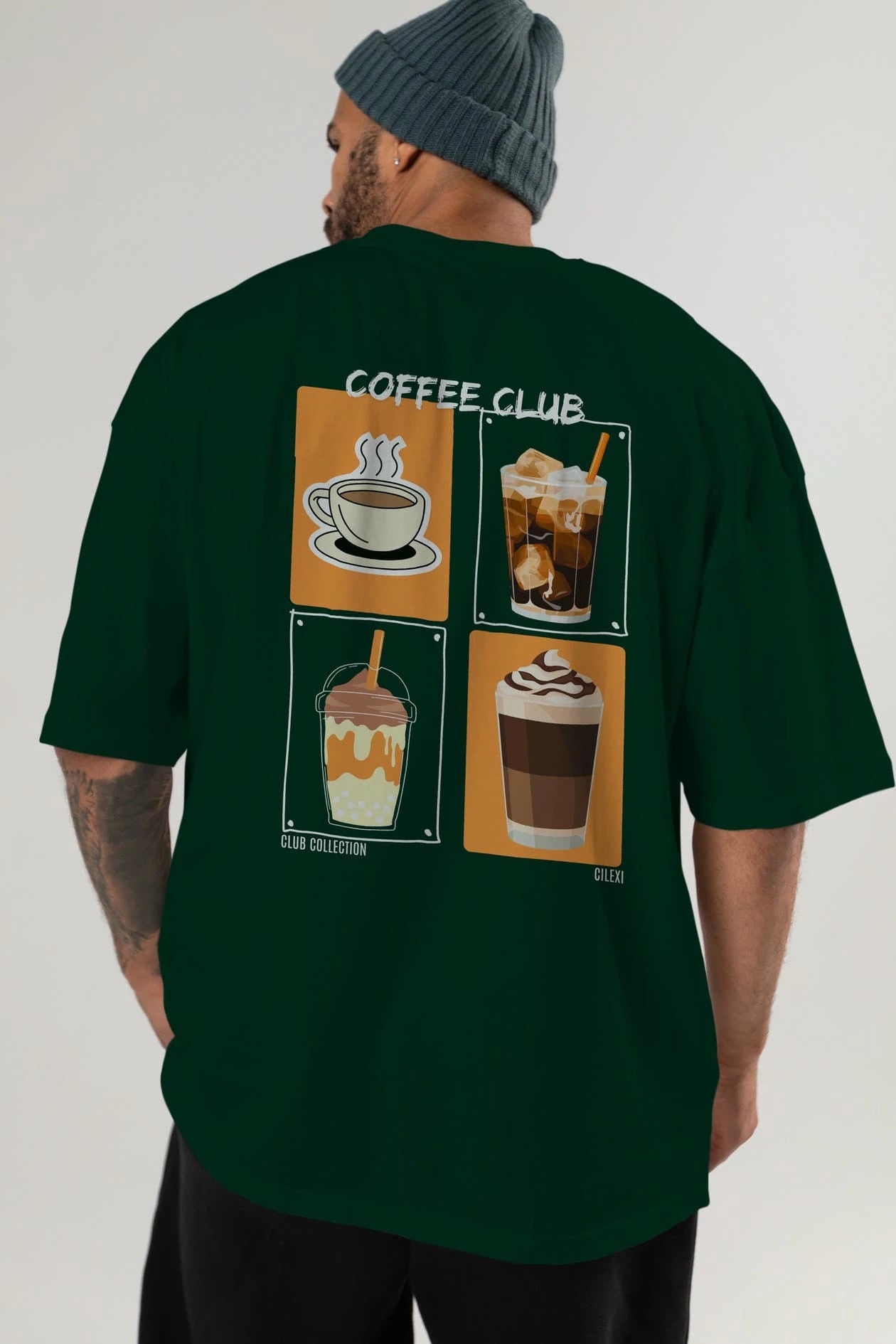 Coffee Club Arka Baskılı Oversize t-shirt Erkek Kadın %100 Pamuk Bisiklet Yaka tişort