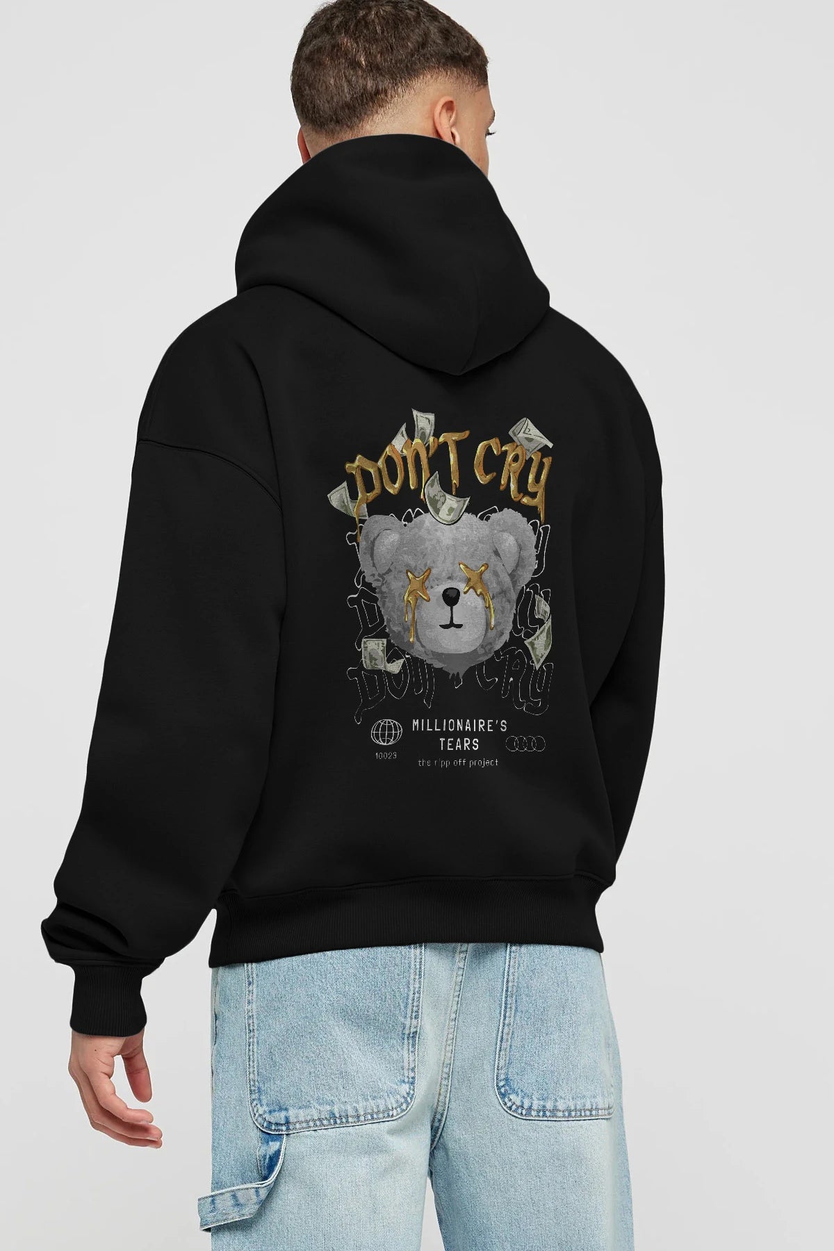 Dont Cry Bear Arka Baskılı Hoodie Oversize Kapüşonlu Sweatshirt Erkek Kadın Unisex