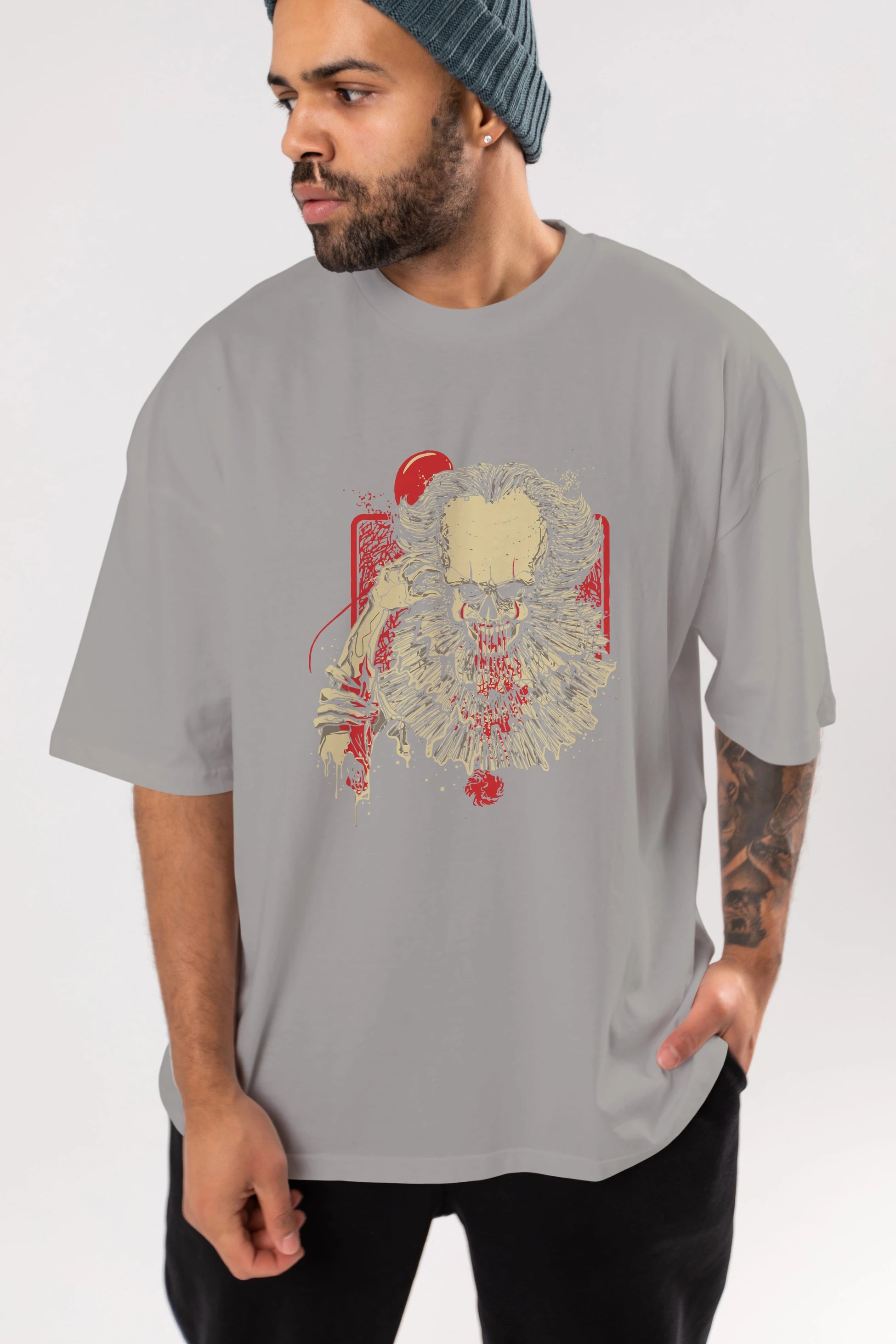 it (2) Ön Baskılı Oversize t-shirt Erkek Kadın Unisex %100 Pamuk Bisiklet Yaka tişort