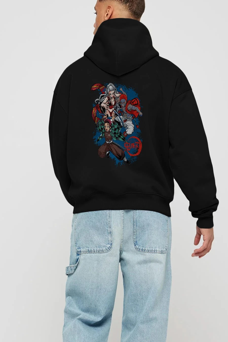 TANJIRO ,AKAZA,DAKI Anime Arka Baskılı Hoodie Oversize Kapüşonlu Sweatshirt Erkek Kadın Unisex