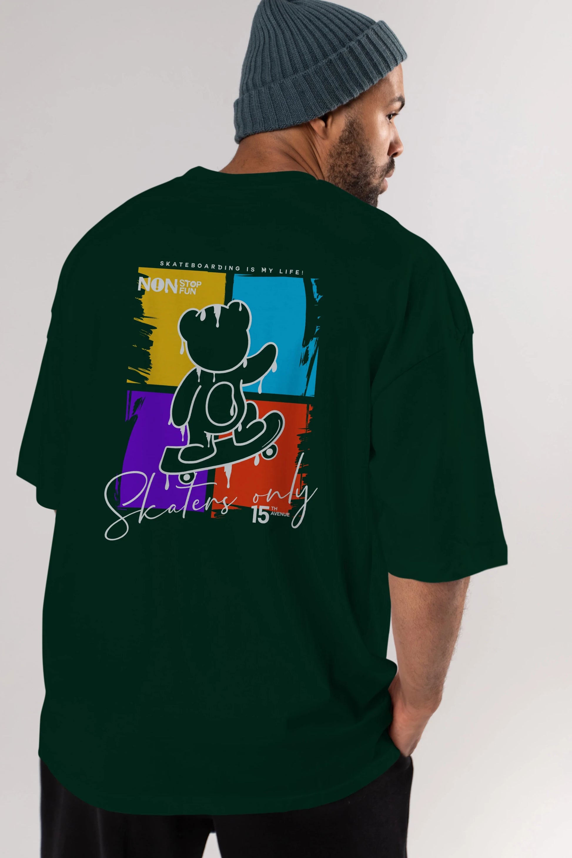Skaters Only Bear Arka Baskılı Oversize t-shirt Erkek Kadın Unisex