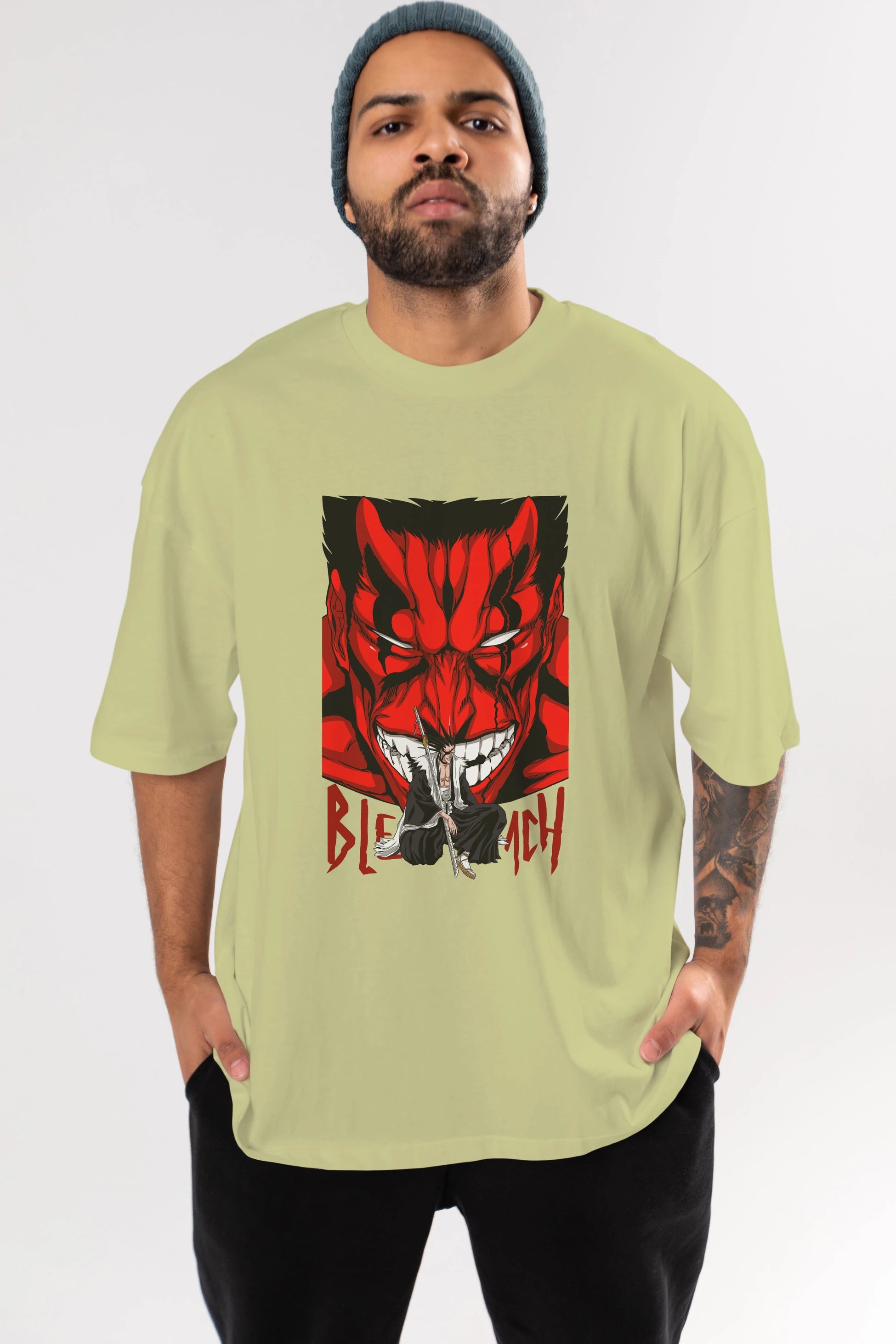 KENPACHI ZARAKI BLEACH Anime Ön Baskılı Oversize t-shirt %100 pamuk Erkek Kadın Unisex