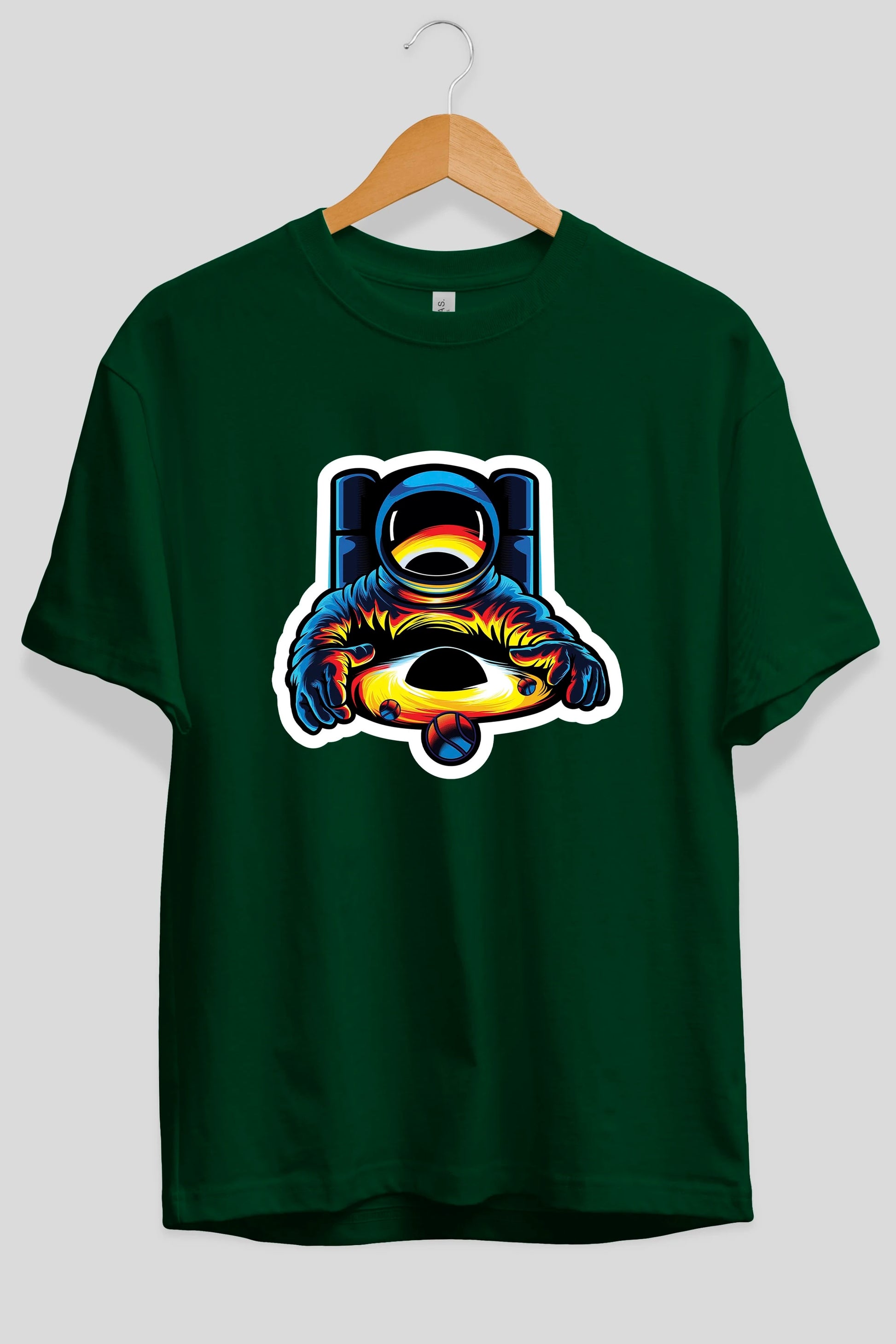 Astronaut & Black Hole Sticker Ön Baskılı Oversize t-shirt Erkek Kadın Unisex