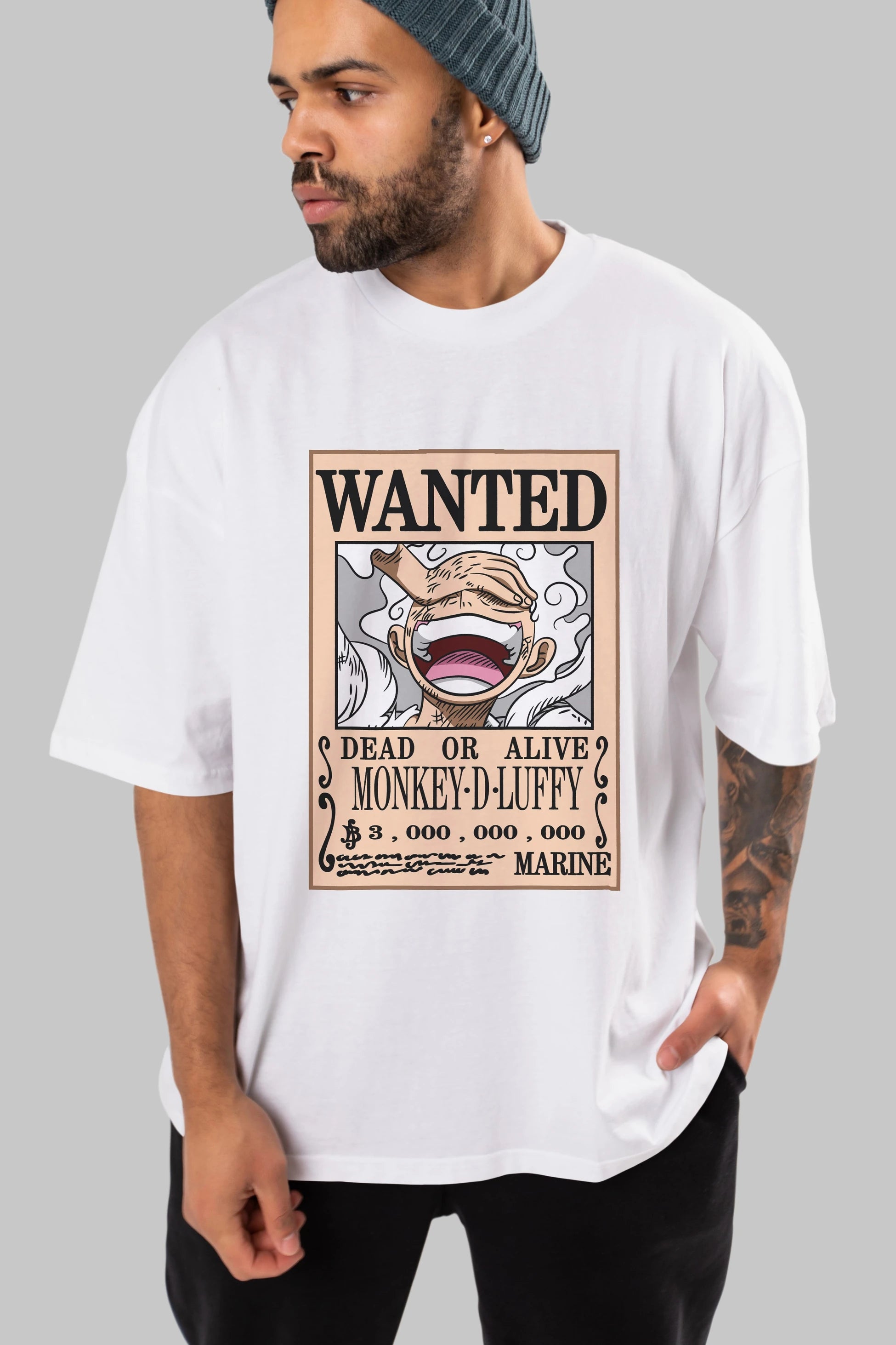 CARTEL LUFFY GEAR 5 Anime Ön Baskılı Oversize t-shirt %100 pamuk Erkek Kadın Unisex