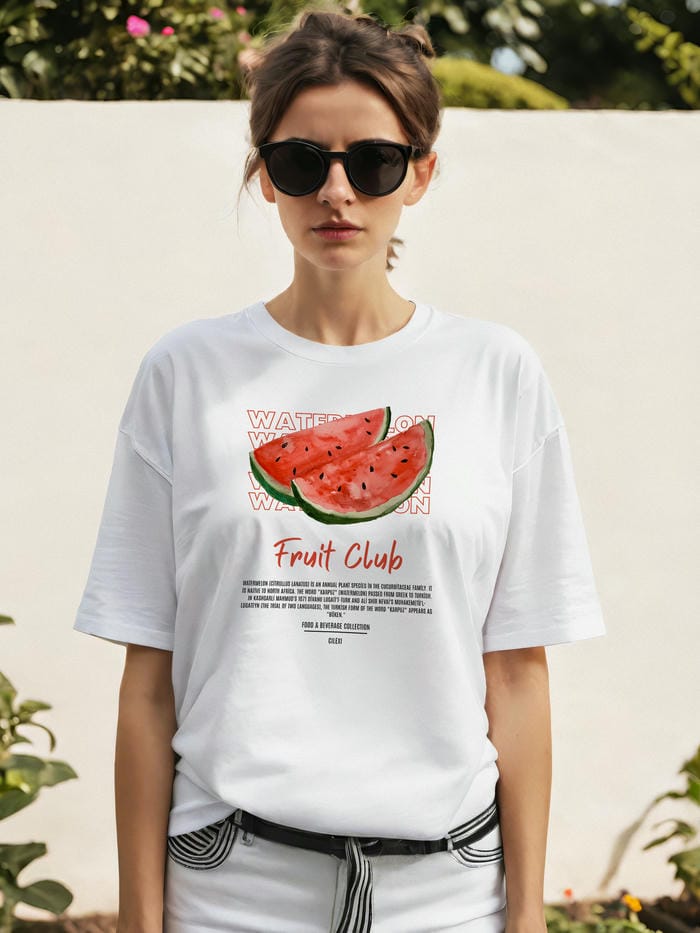 Watermelon Ön Baskılı Oversize t-shirt Erkek Kadın Pamuk Bisiklet Yaka tişort