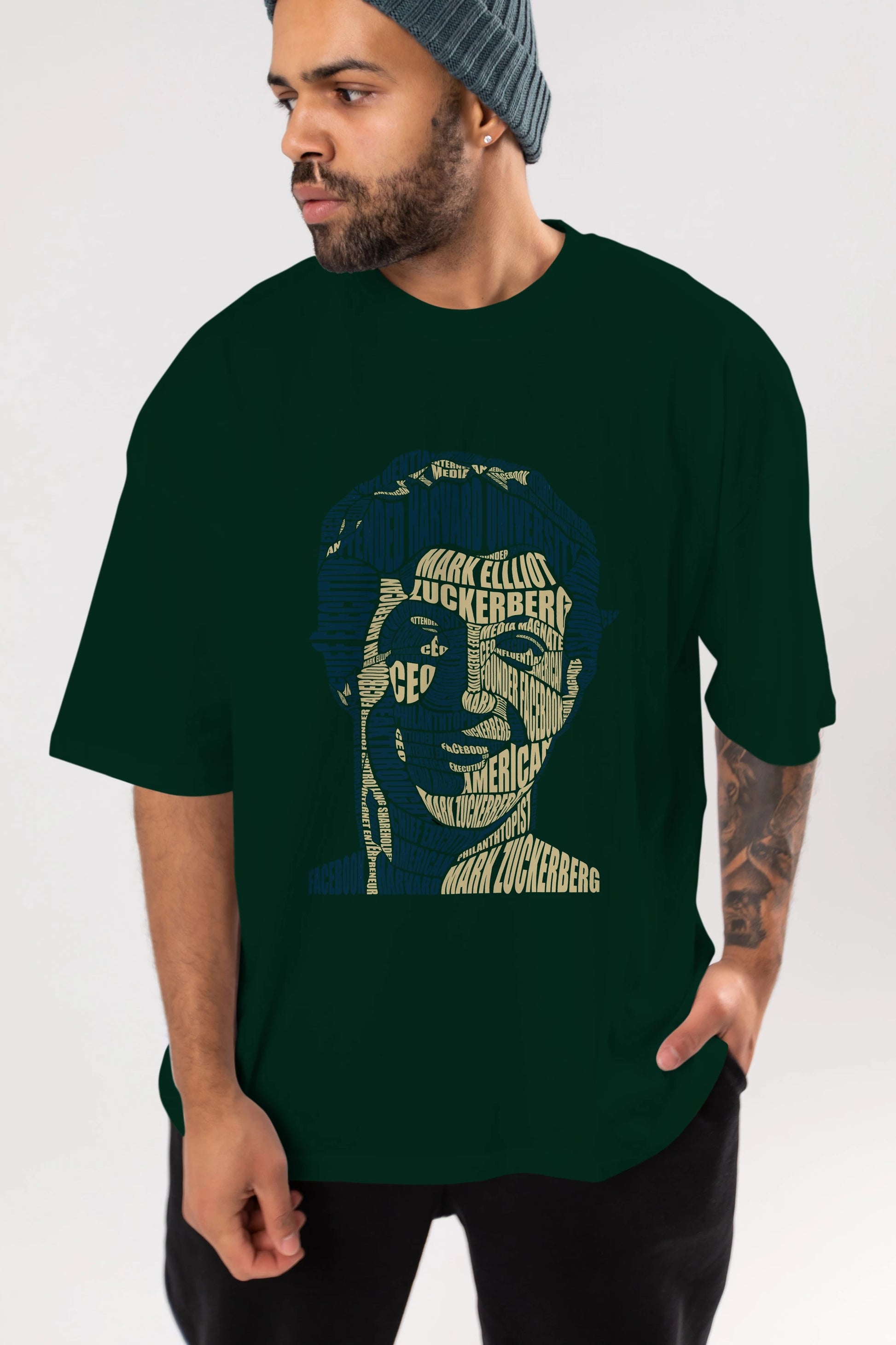 Mark Zuckerberg Calligram Ön Baskılı Oversize t-shirt %100 pamuk Erkek Kadın Unisex