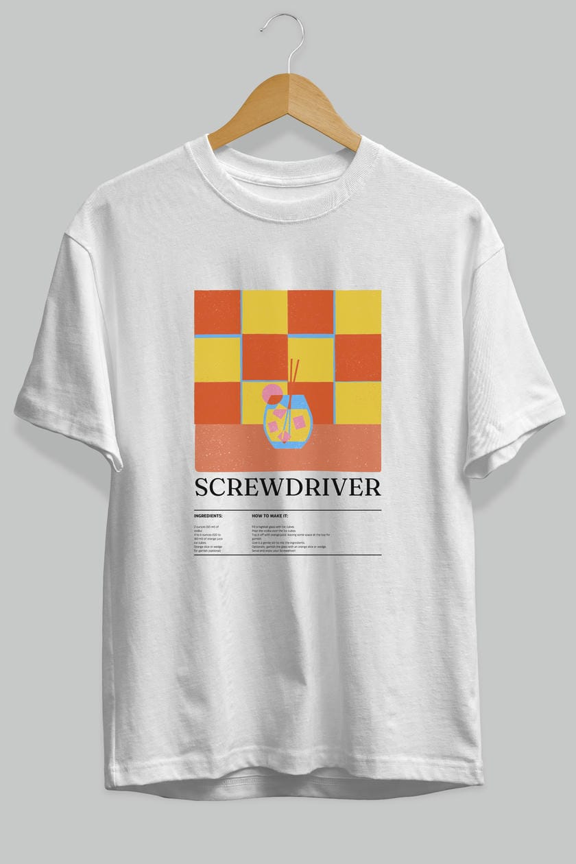 Screwdriver Kokteyl Ön Baskılı Oversize t-shirt Erkek Kadın %100 Pamuk Bisiklet Yaka tişort