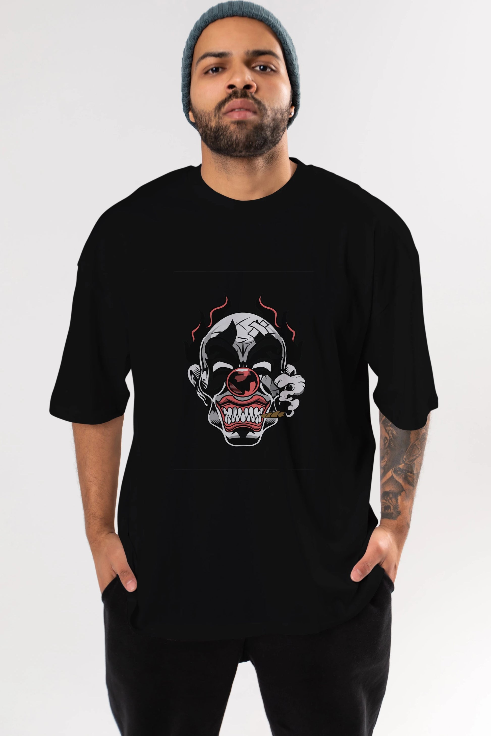 Clown Horror Ön Baskılı Oversize t-shirt Erkek Kadın Unisex %100 Pamuk tişort