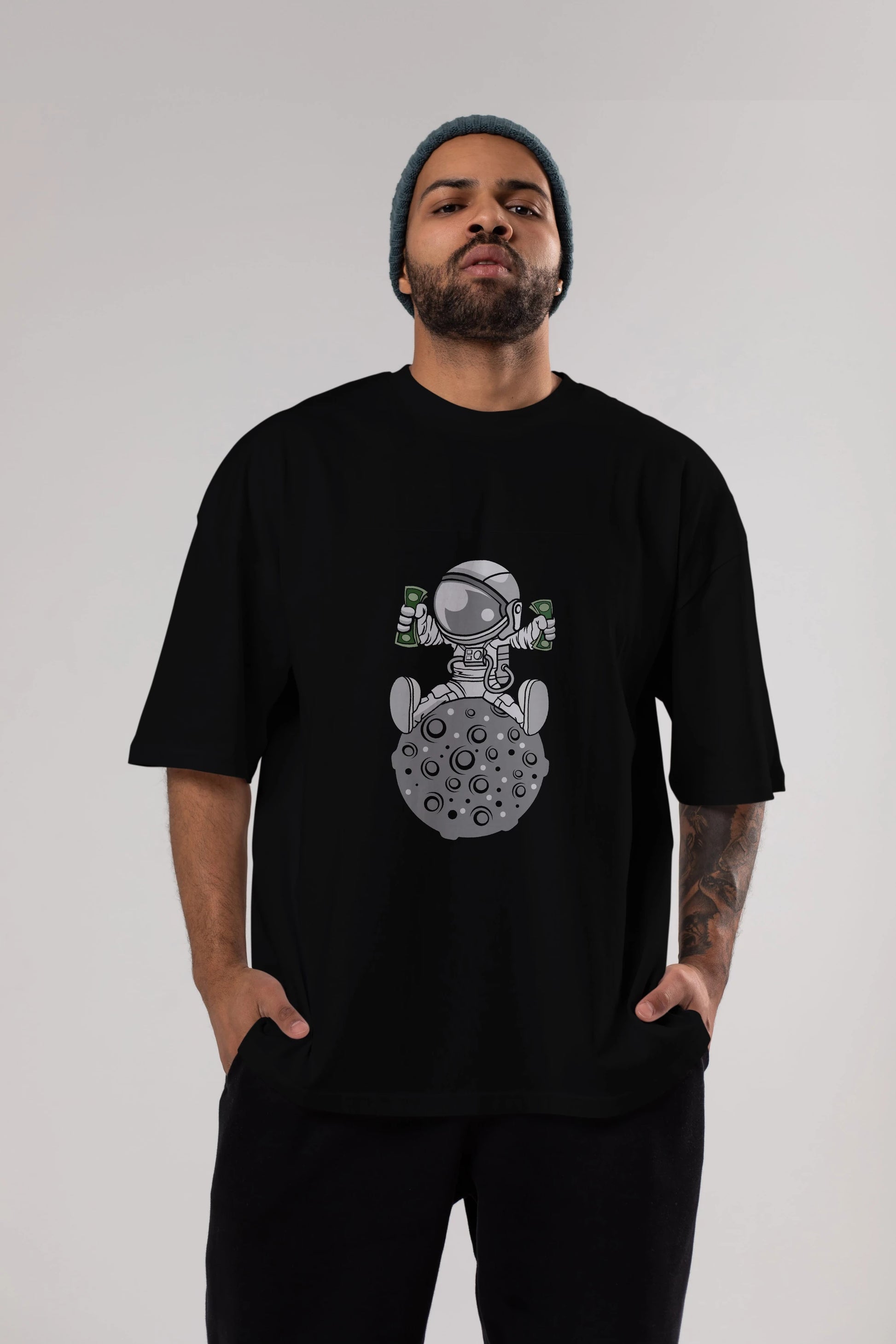 Astronaut Dollar Ön Baskılı Oversize t-shirt Erkek Kadın Unisex %100 Pamuk tişort