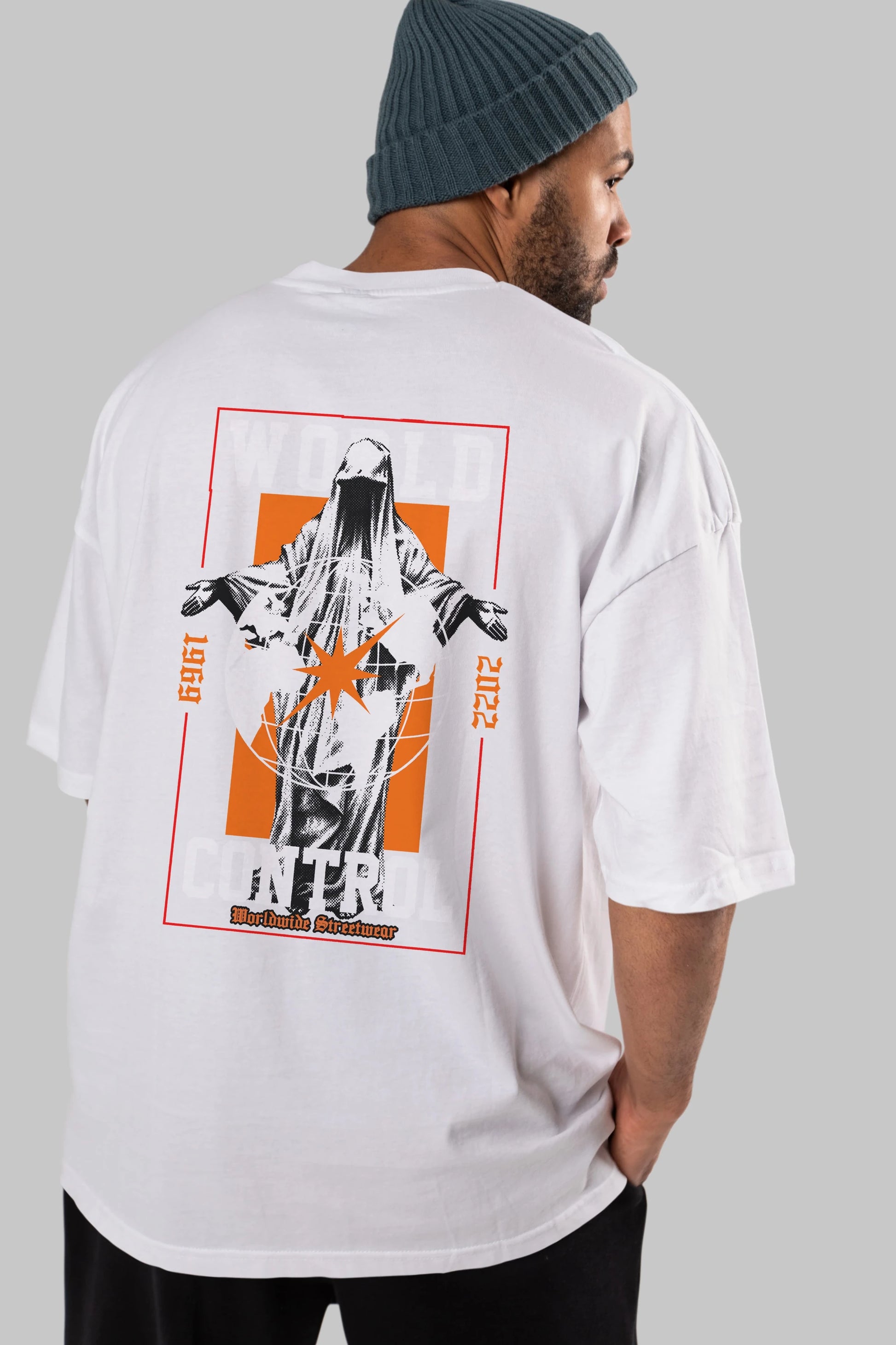World Control Arka Baskılı Oversize t-shirt Erkek Kadın Unisex
