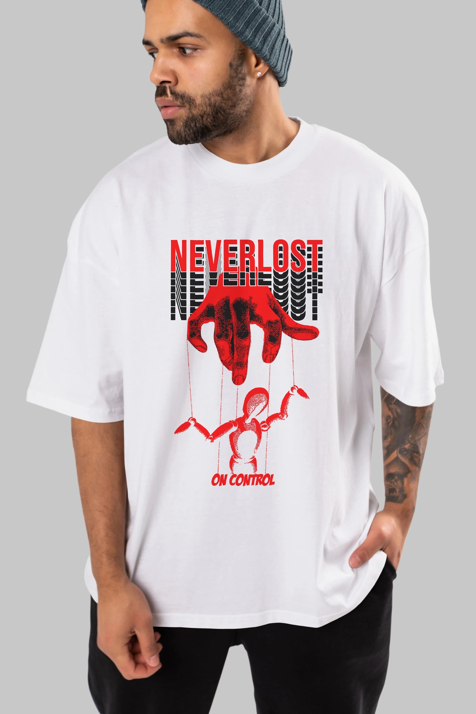 Neverlost on Control Ön Baskılı Oversize t-shirt Erkek Kadın Unisex