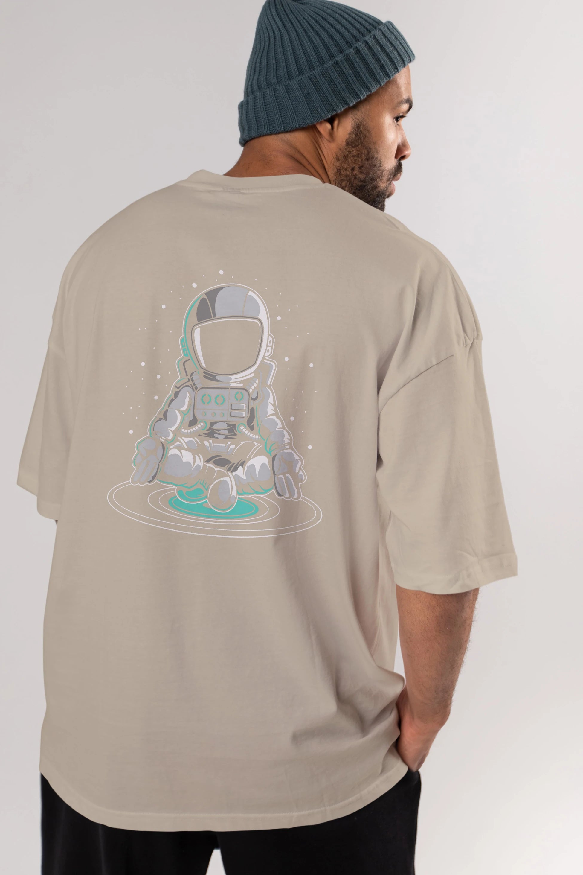 Astronaut Meditation Arka Baskılı Oversize t-shirt Erkek Kadın Unisex