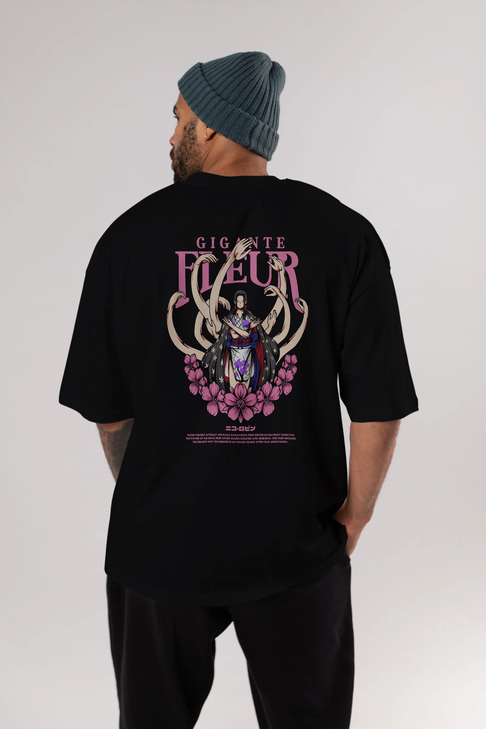 Gigante Fleur Anime Arka Baskılı Oversize t-shirt Erkek Kadın Unisex