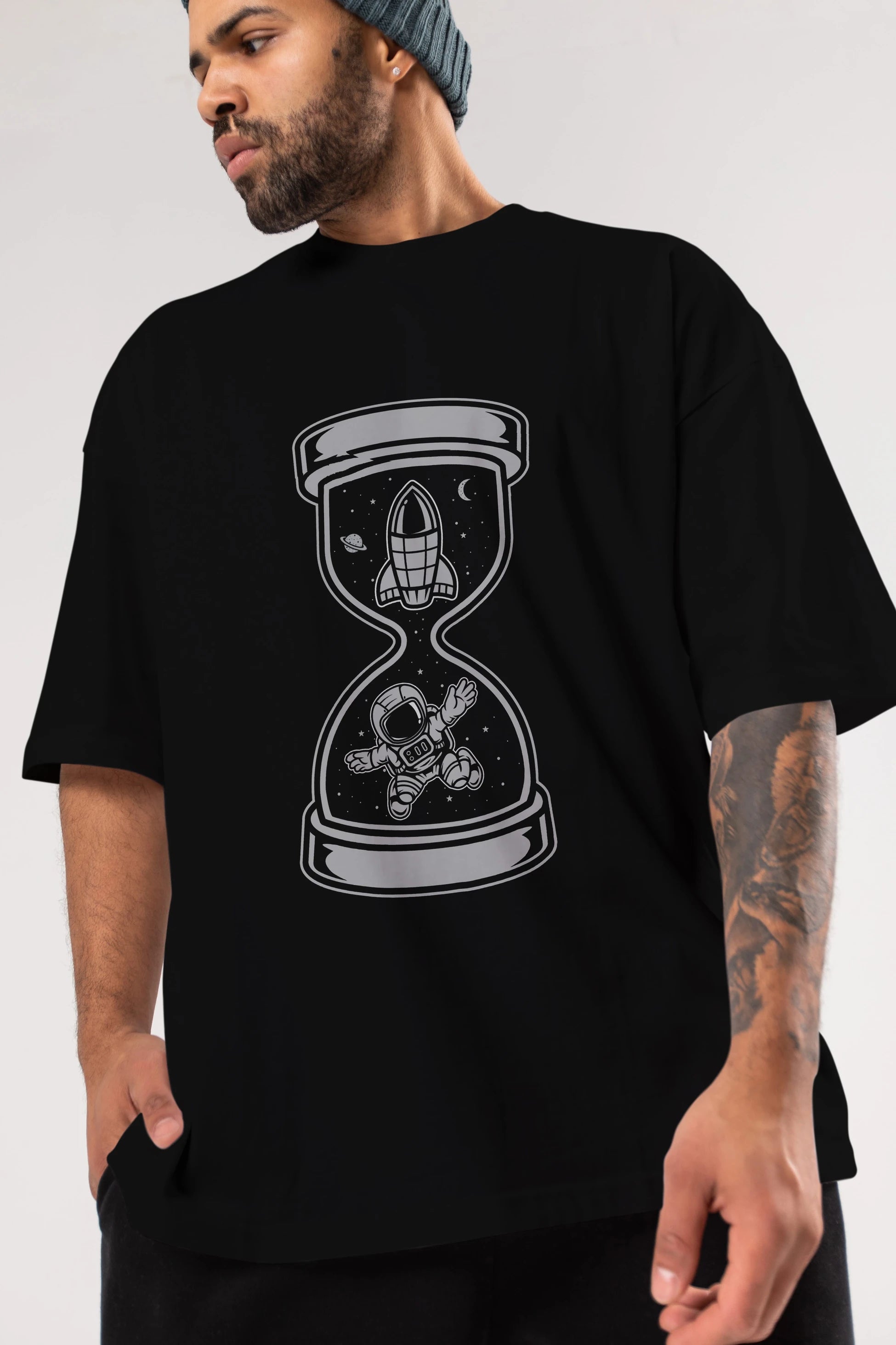 Astronaut Time Ön Baskılı Oversize t-shirt Erkek Kadın Unisex