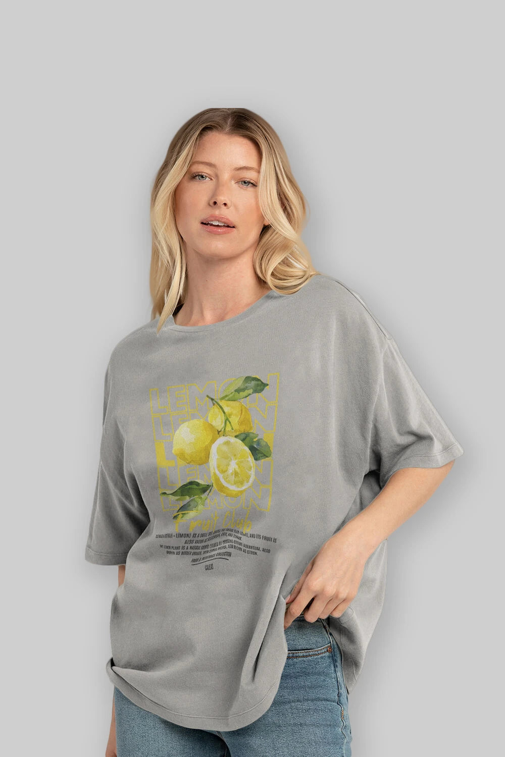 Lemon Ön Baskılı Oversize t-shirt Erkek Kadın Pamuk Bisiklet Yaka tişort