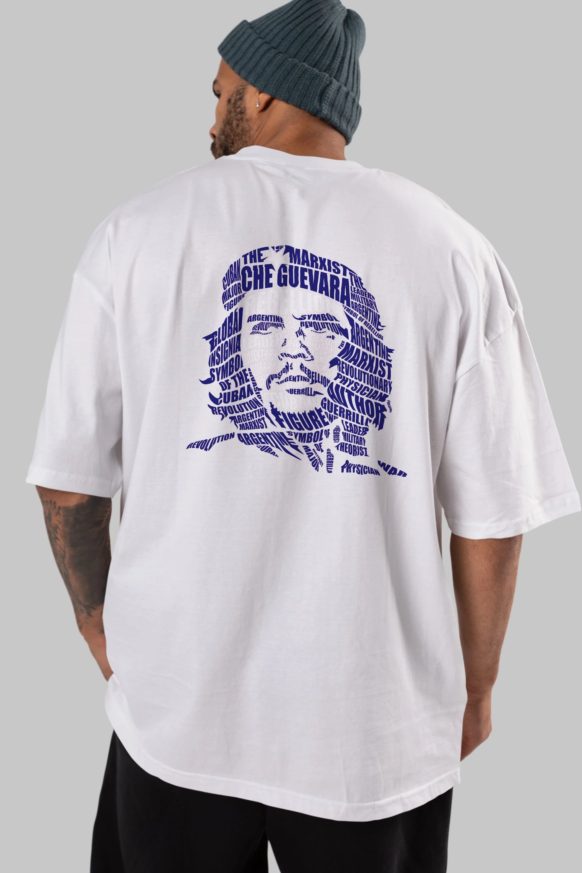 Che Guevara Calligram Arka Baskılı Oversize t-shirt %100 pamuk Erkek Kadın Unisex