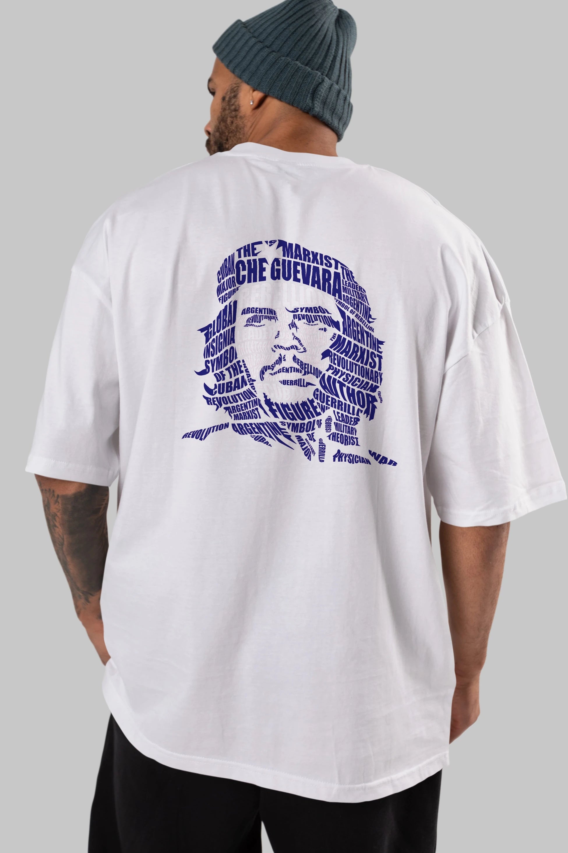 Che Guevara Calligram Arka Baskılı Oversize t-shirt %100 pamuk Erkek Kadın Unisex