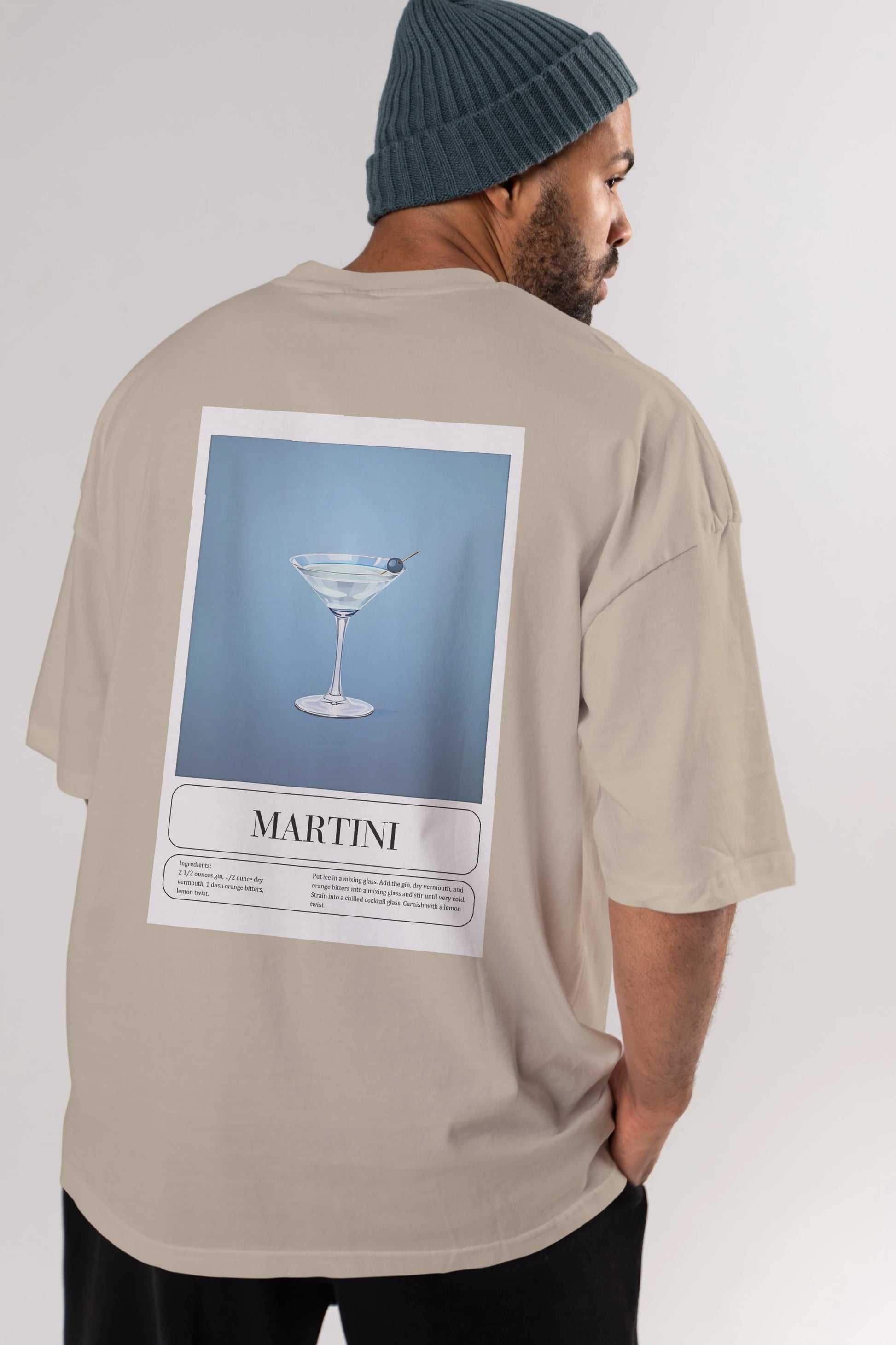 Martini Arka Baskılı Oversize t-shirt Erkek Kadın Unisex %100 Pamuk Bisiklet Yaka tişort