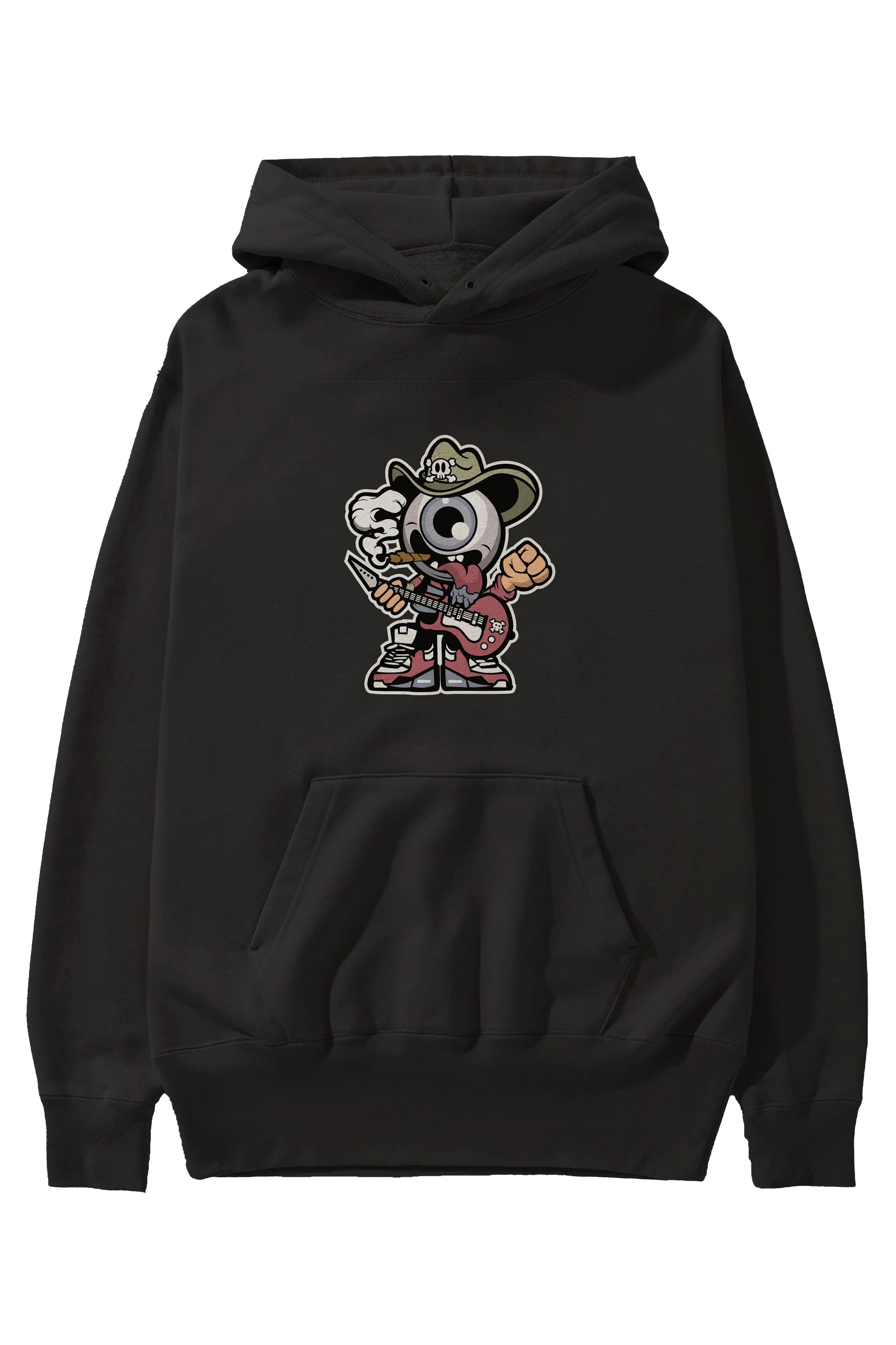 Eyeball Rockstar Cowboy Ön Baskılı Hoodie Oversize Kapüşonlu Sweatshirt Erkek Kadın Unisex