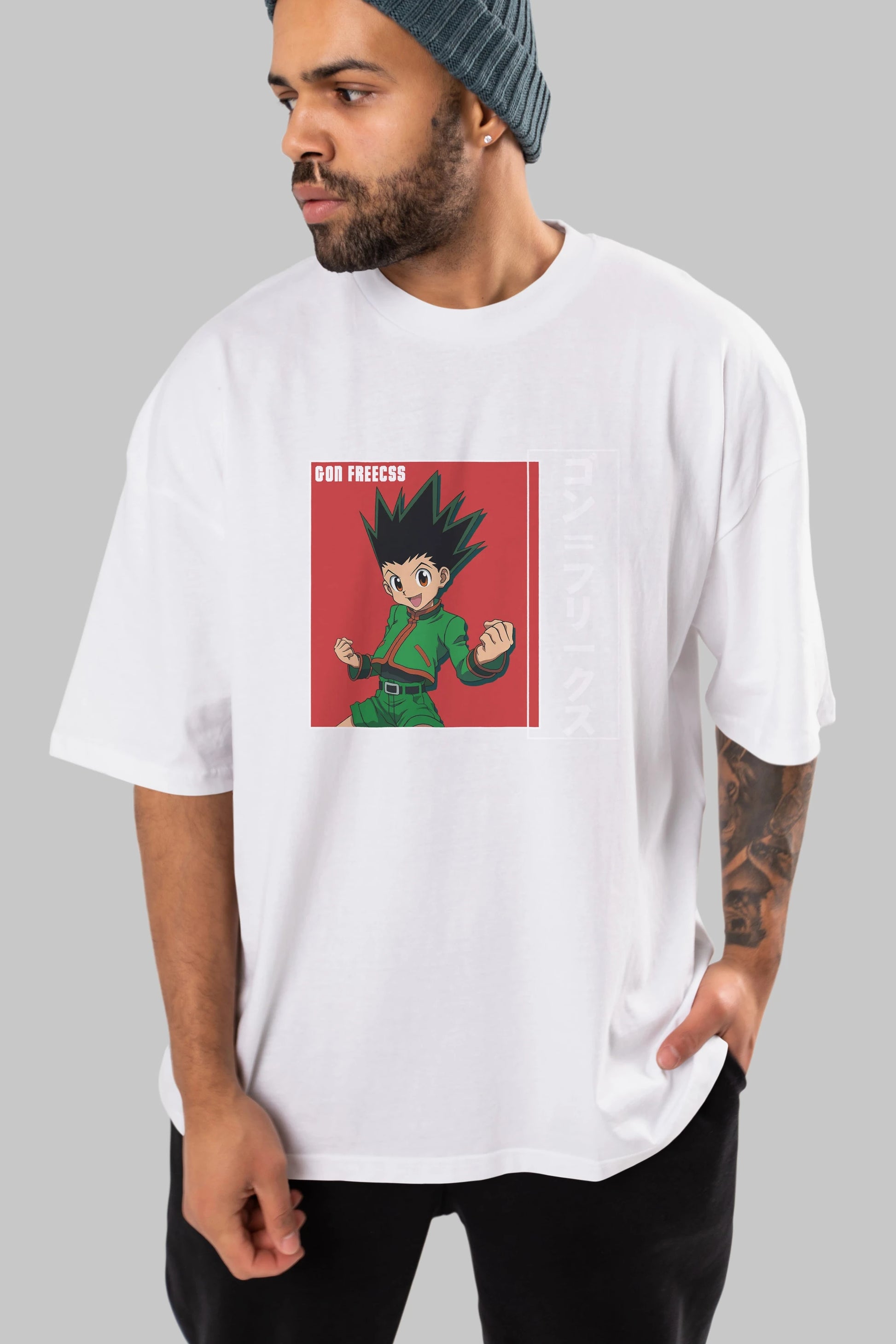 Gon Freecss HUNTER X HUNTER 5 Anime Ön Baskılı Oversize t-shirt %100 pamuk Erkek Kadın Unisex
