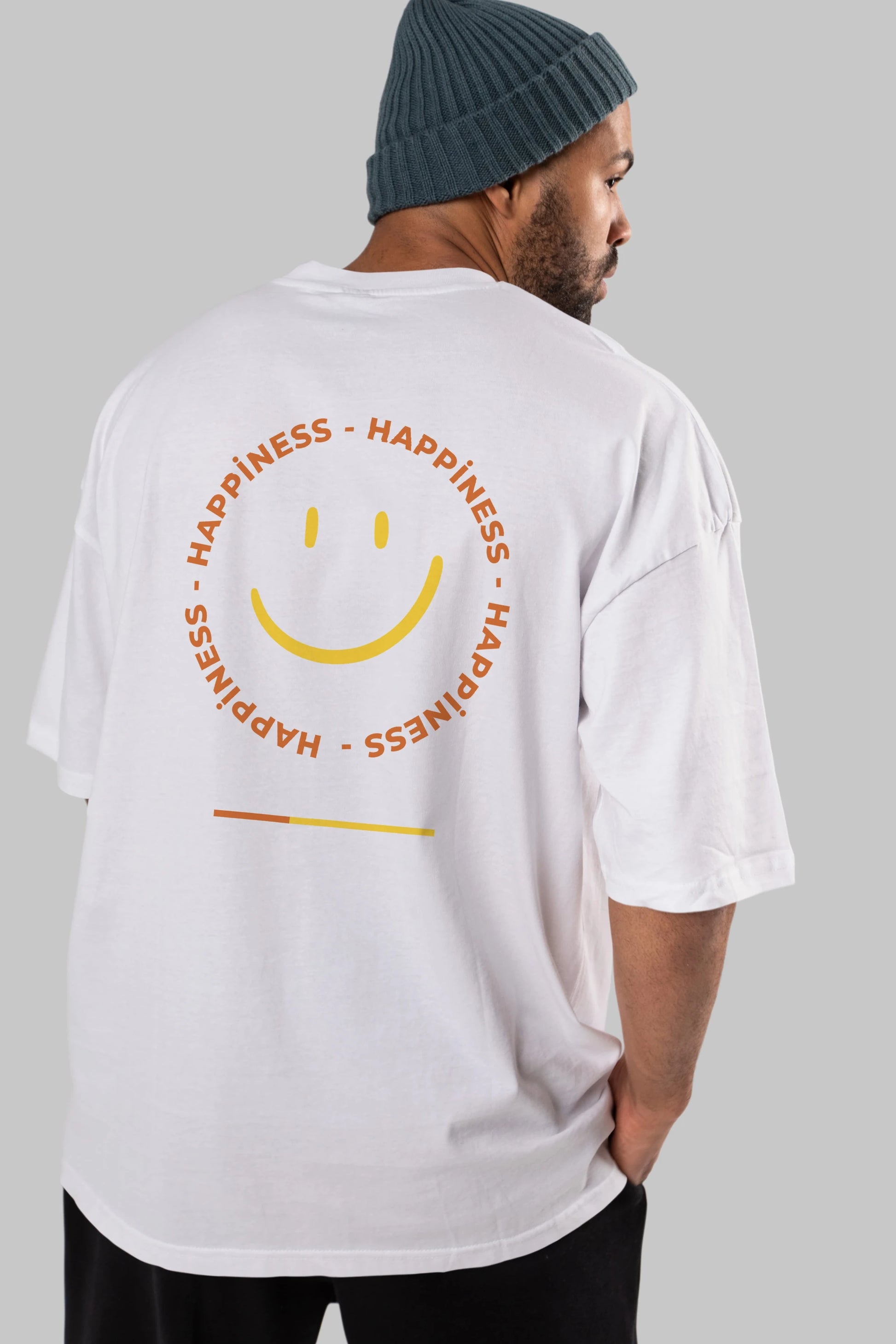 Happiness Smile Yazılı Arka Baskılı Oversize t-shirt Erkek Kadın Unisex