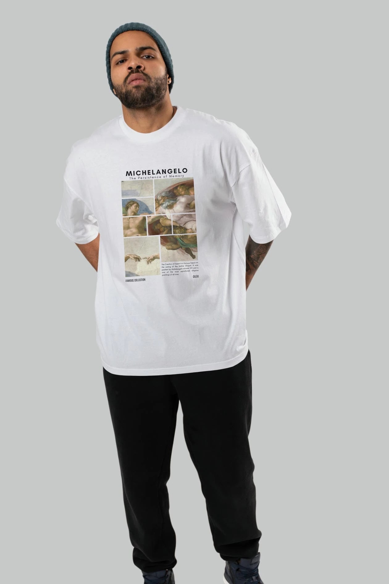 Michelangelo ön Baskılı Oversize t-shirt Erkek Kadın Bisiklet Yaka Pamuk tişort