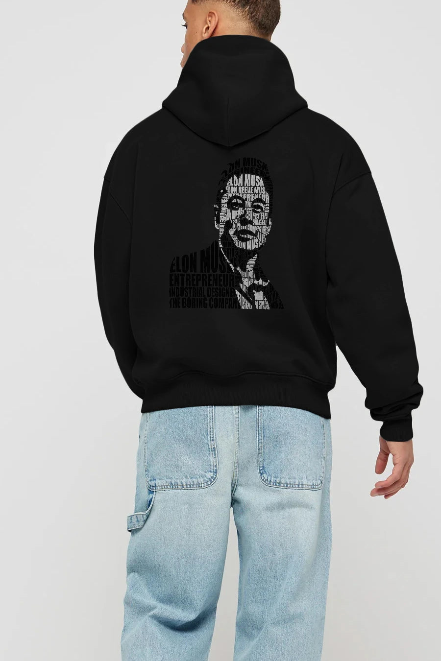 Elon Musk Calligram Arka Baskılı Hoodie Oversize Kapüşonlu Sweatshirt Erkek Kadın Unisex