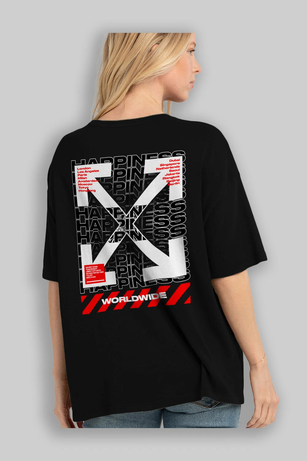 Happiness Worldwide Arka Baskılı Oversize t-shirt Erkek Kadın Unisex