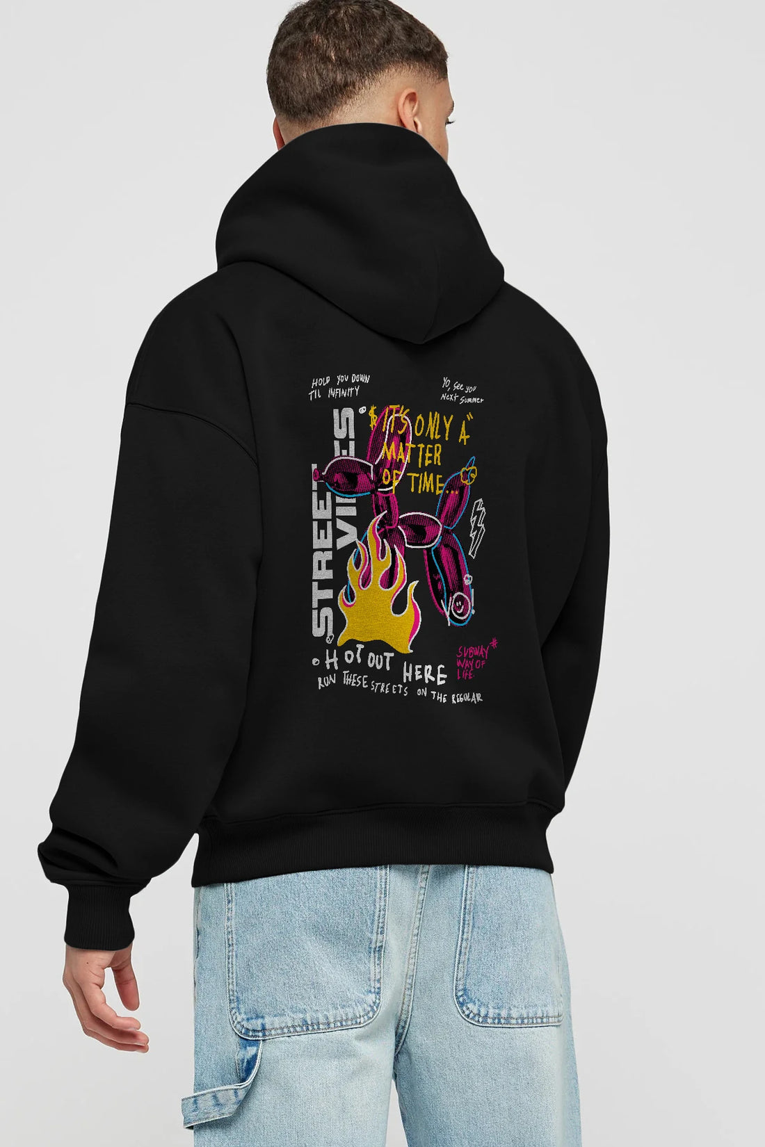 Street Vibes Arka Baskılı Hoodie Oversize Kapüşonlu Sweatshirt Erkek Kadın Unisex