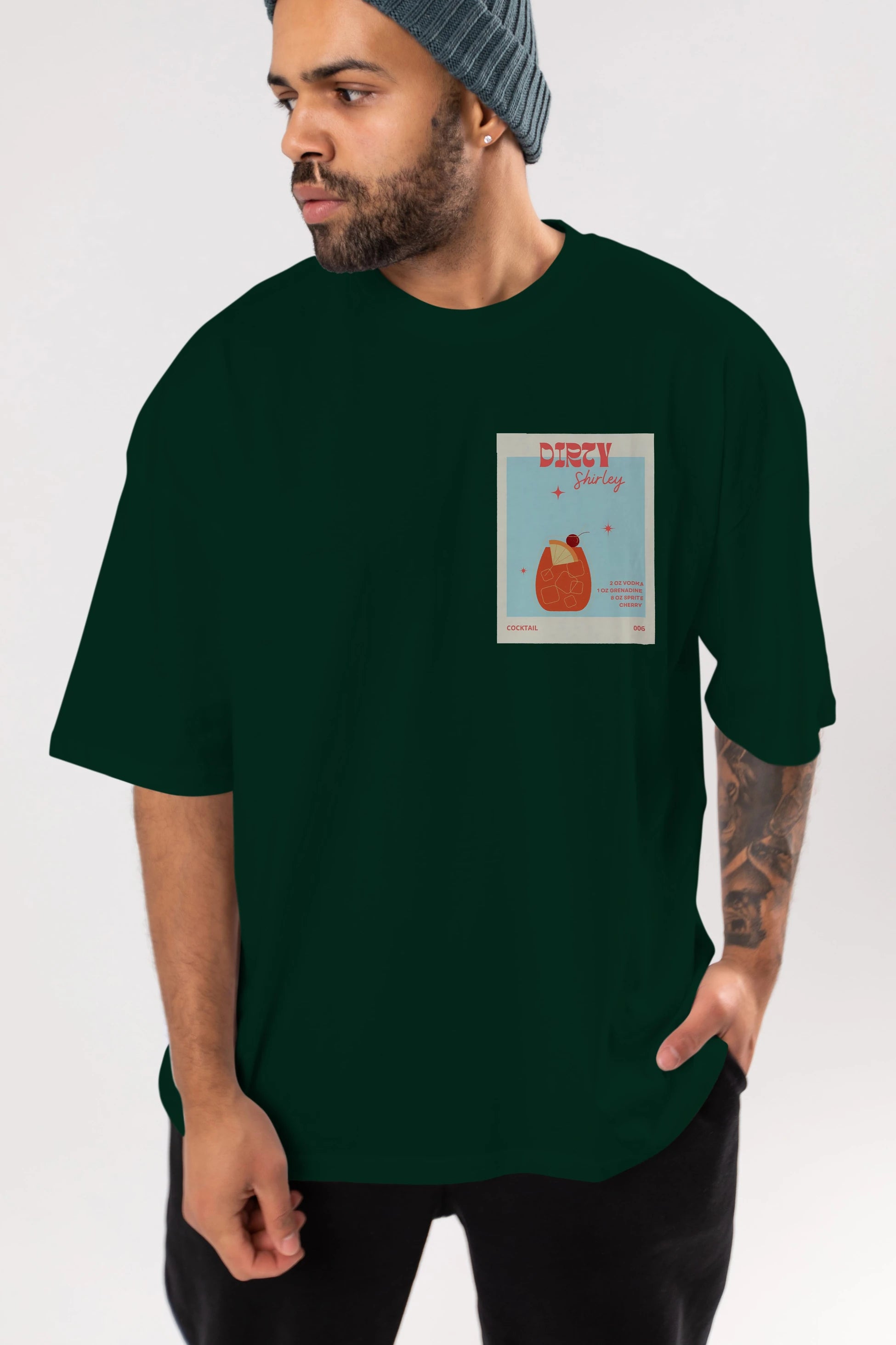 Dirty Shirley Ön Sol Baskılı Oversize t-shirt Erkek Kadın Unisex %100 Pamuk Bisiklet Yaka tişort