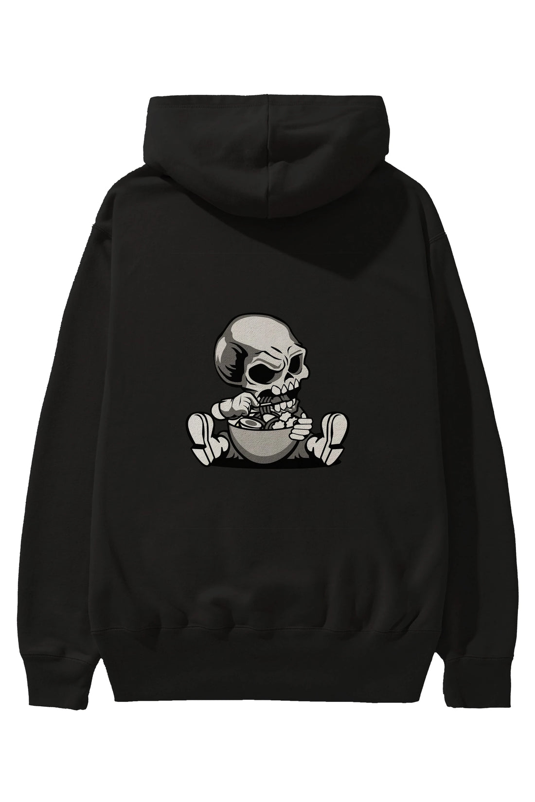 Skull Eat Ramen Arka Baskılı Hoodie Oversize Kapüşonlu Sweatshirt Erkek Kadın Unisex