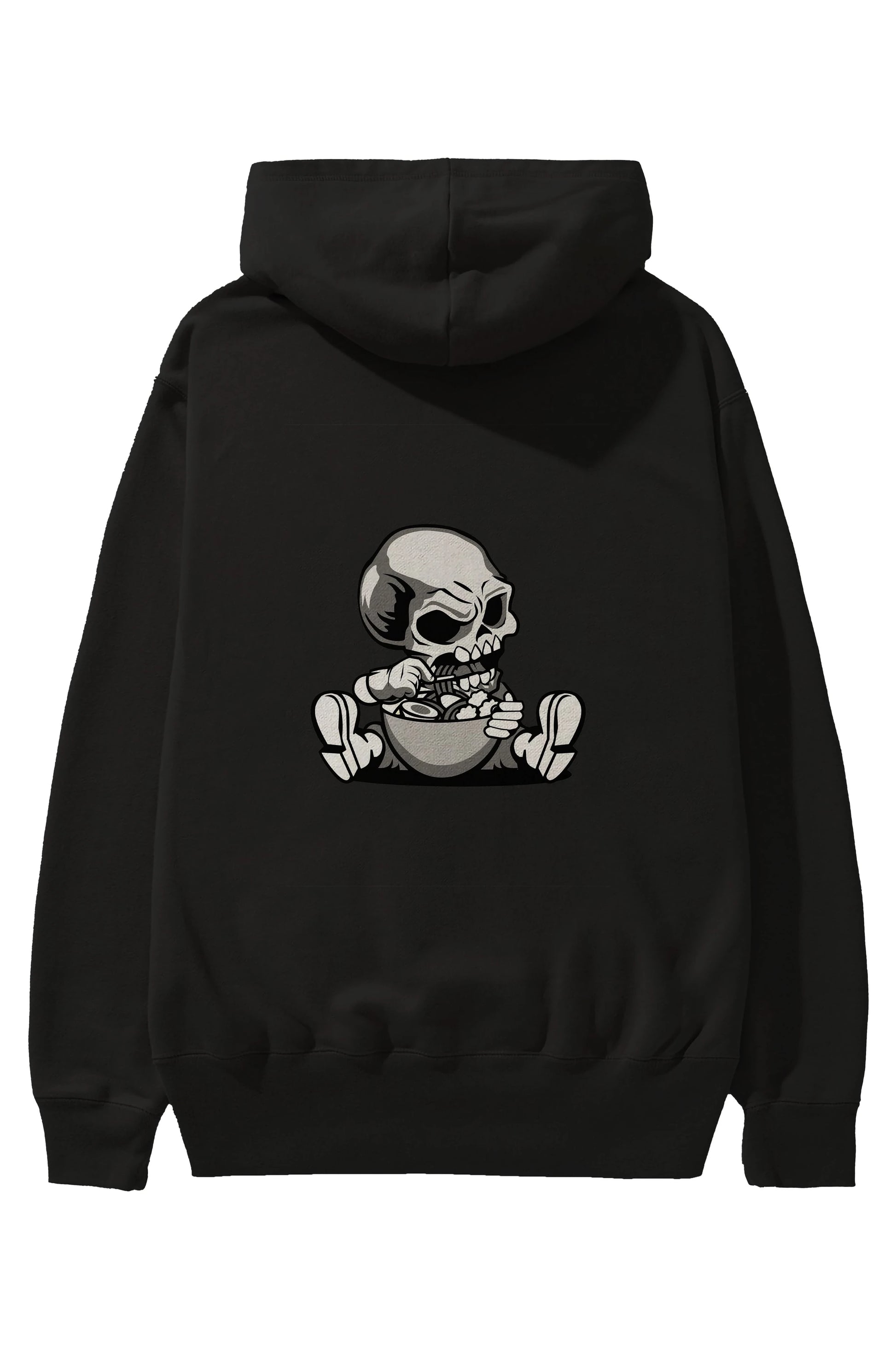 Skull Eat Ramen Arka Baskılı Hoodie Oversize Kapüşonlu Sweatshirt Erkek Kadın Unisex