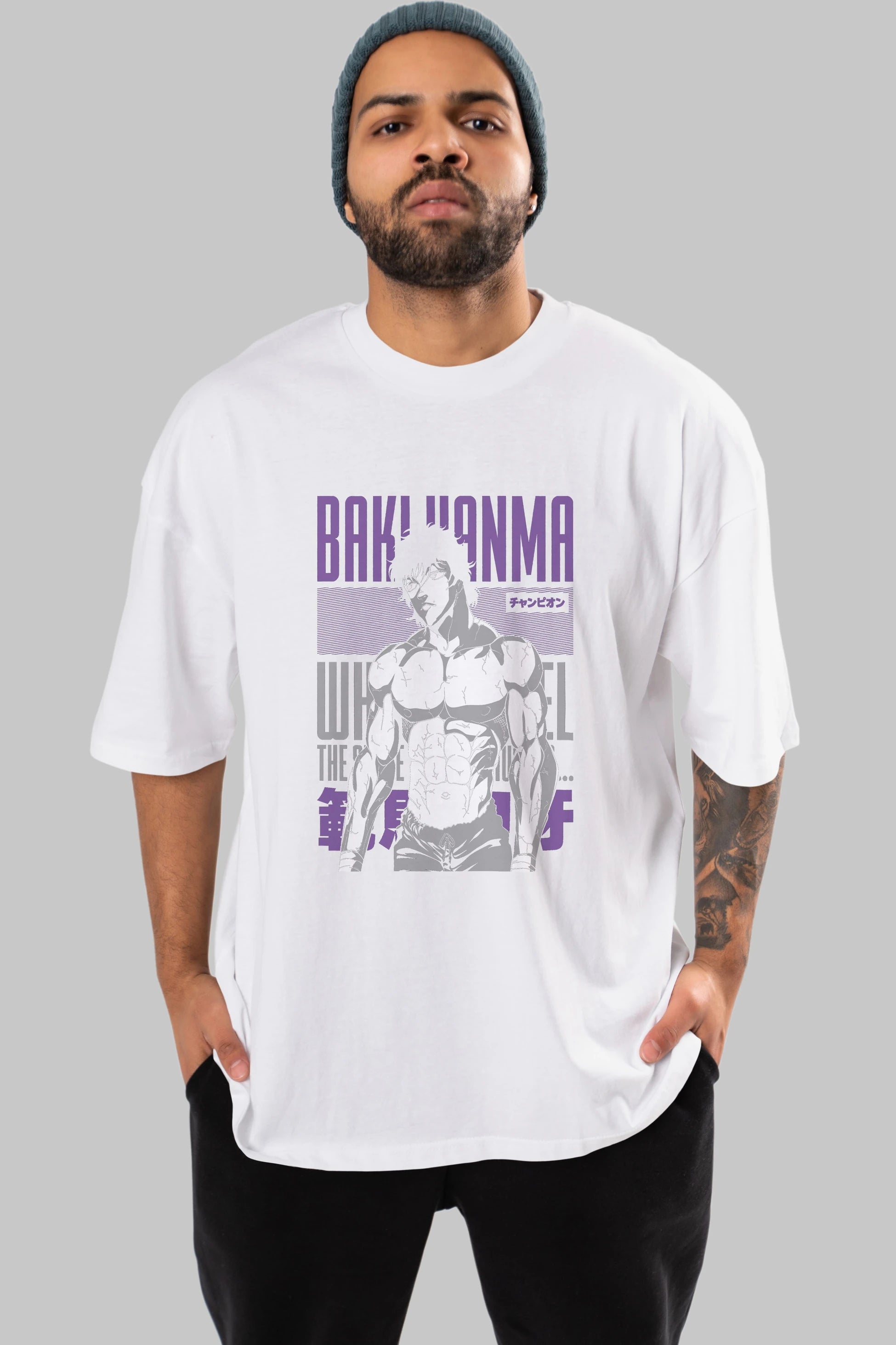 BAKI HANMA (2) Anime Ön Baskılı Oversize t-shirt %100 pamuk Erkek Kadın Unisex