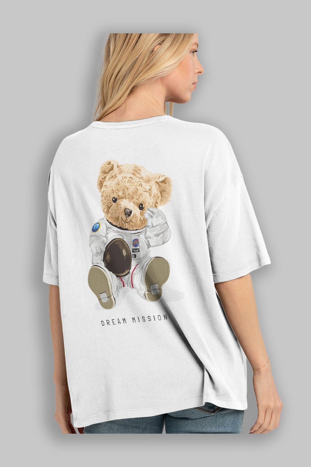 Teddy Bear Asrtonot Arka Baskılı Oversize t-shirt Erkek Kadın Unisex %100 Pamuk