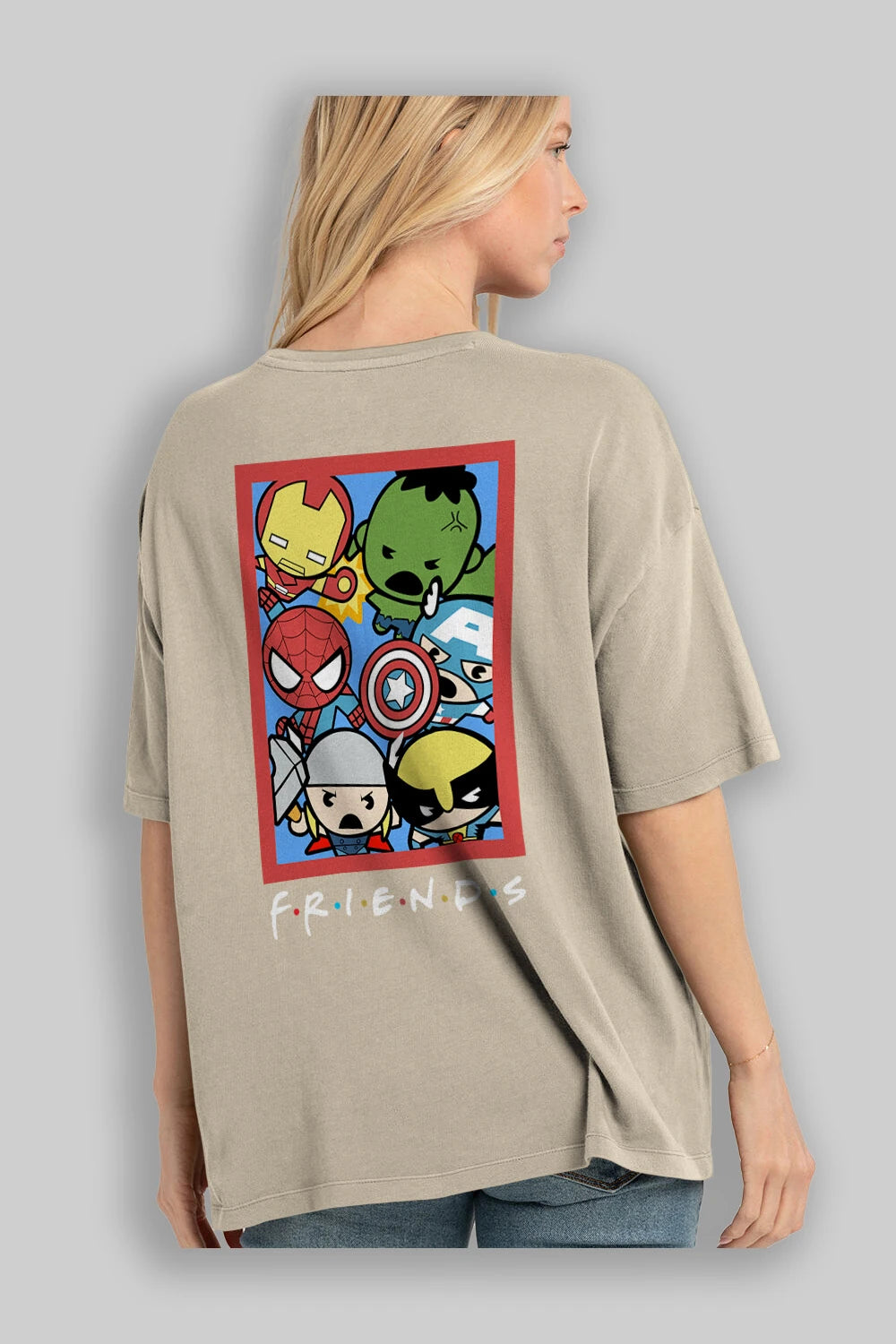 Friends Avenger Arka Baskılı Oversize t-shirt Erkek Kadın Unisex %100 Pamuk Bisiklet Yaka tişort