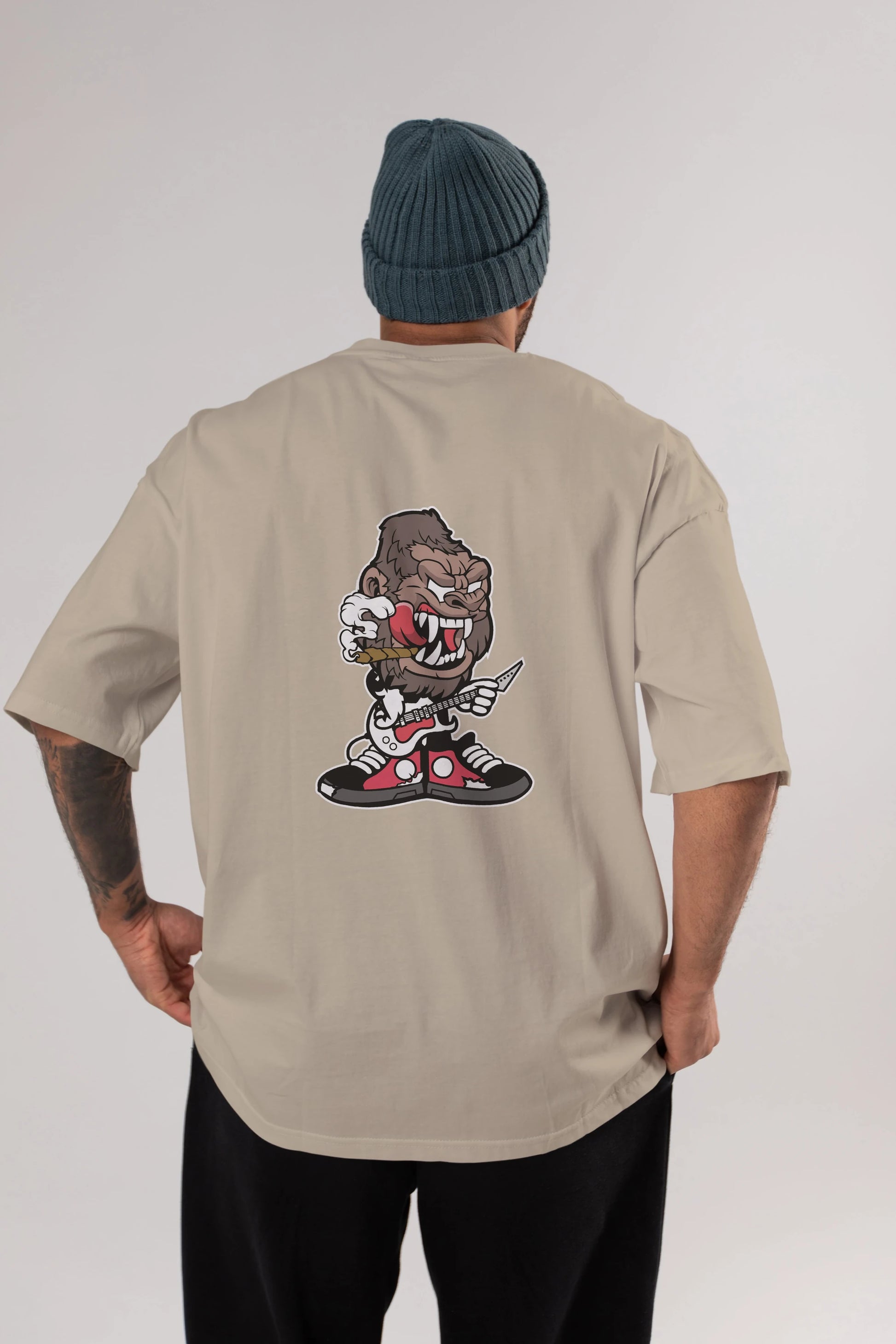 Gorilla Rock Star Arka Baskılı Oversize t-shirt Erkek Kadın Unisex %100 Pamuk tişort