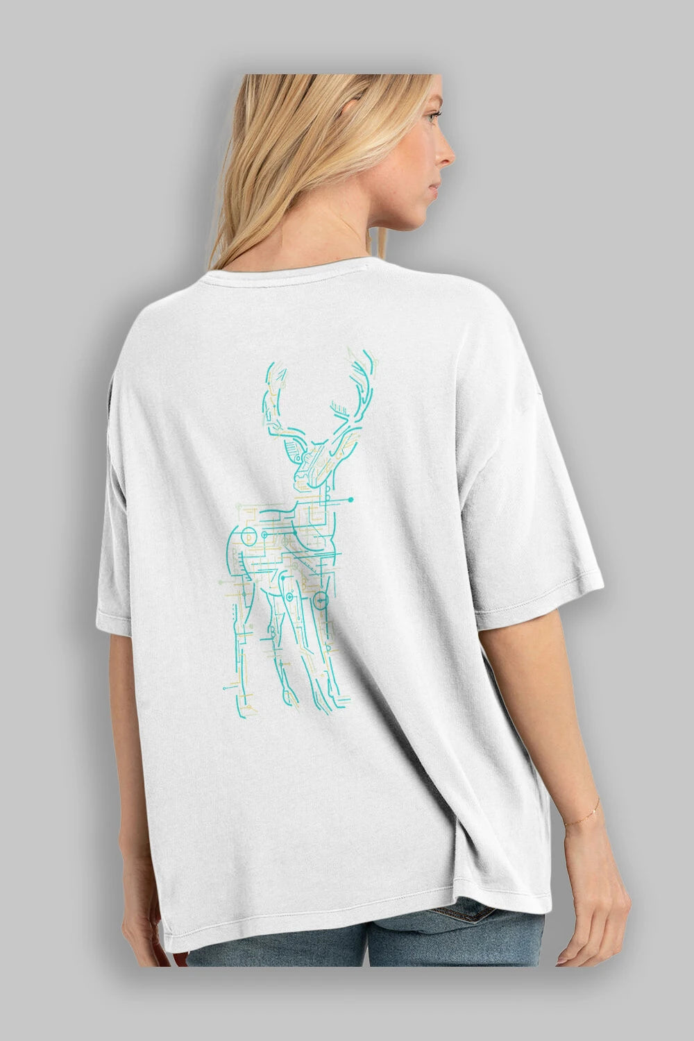 Electric Deer Arka Baskılı Oversize t-shirt %100 pamuk Erkek Kadın Unisex