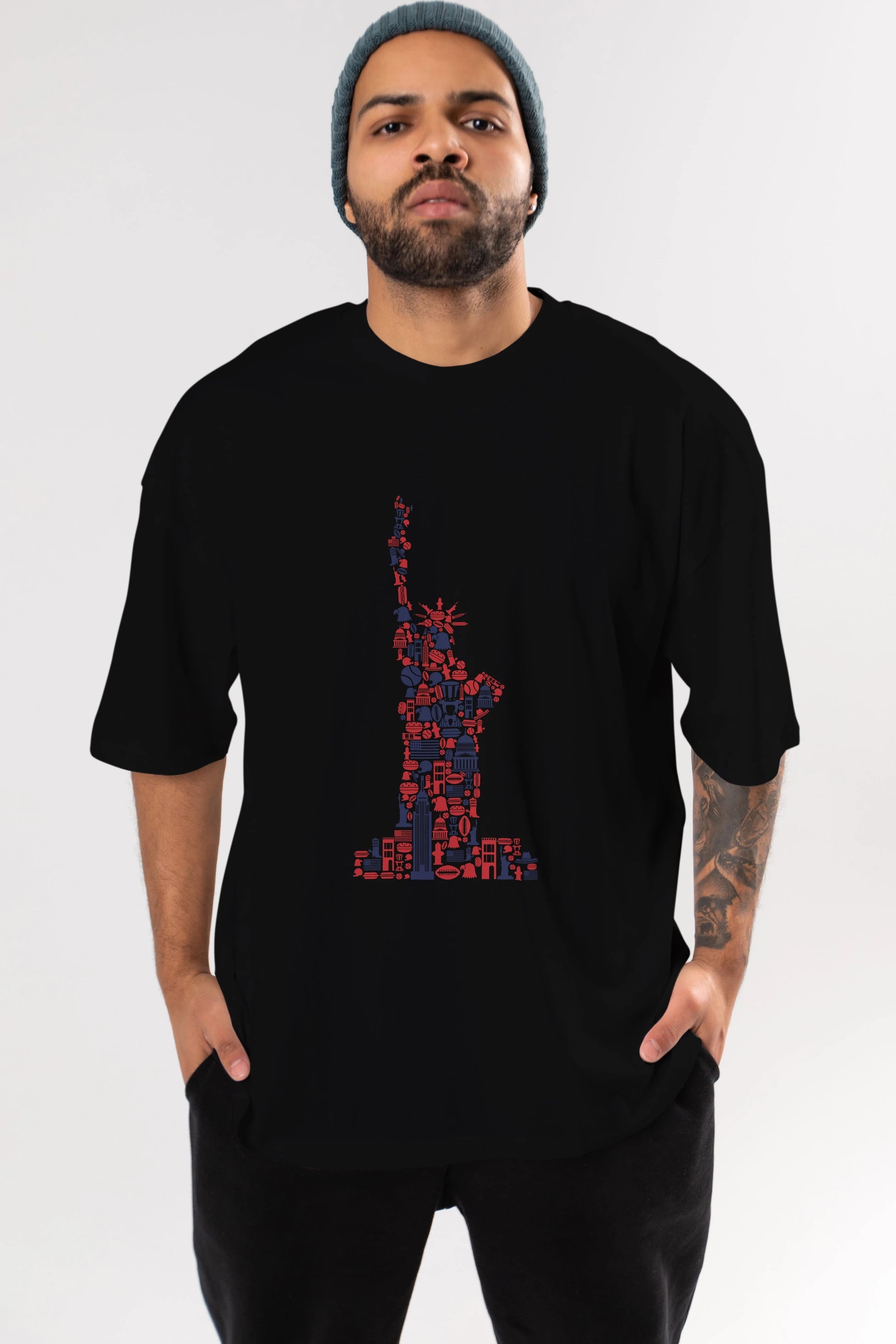 Liberty Ön Baskılı Oversize t-shirt %100 pamuk Erkek Kadın Unisex