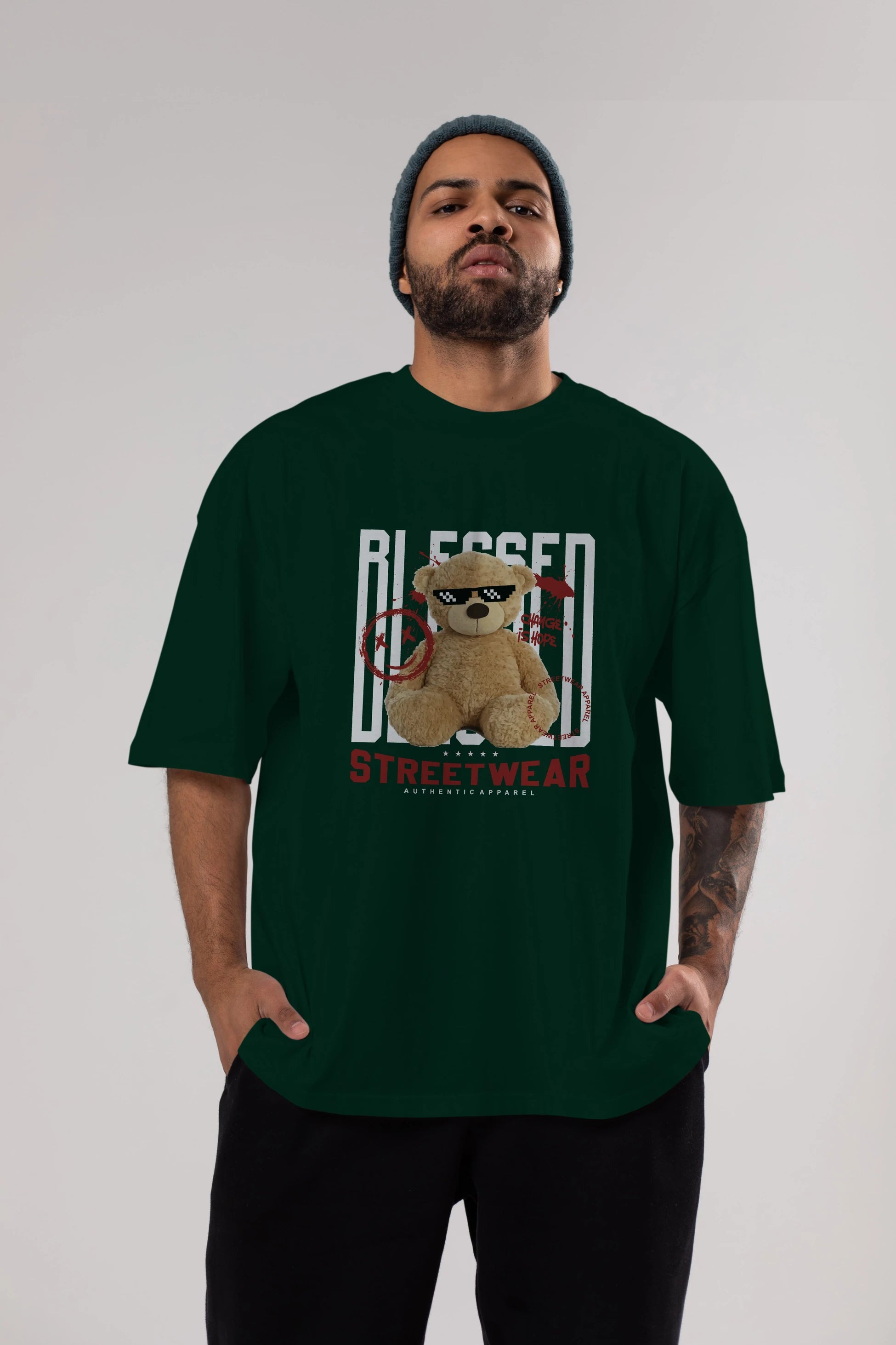 Blessed Bear Ön Baskılı Oversize t-shirt Erkek Kadın Unisex