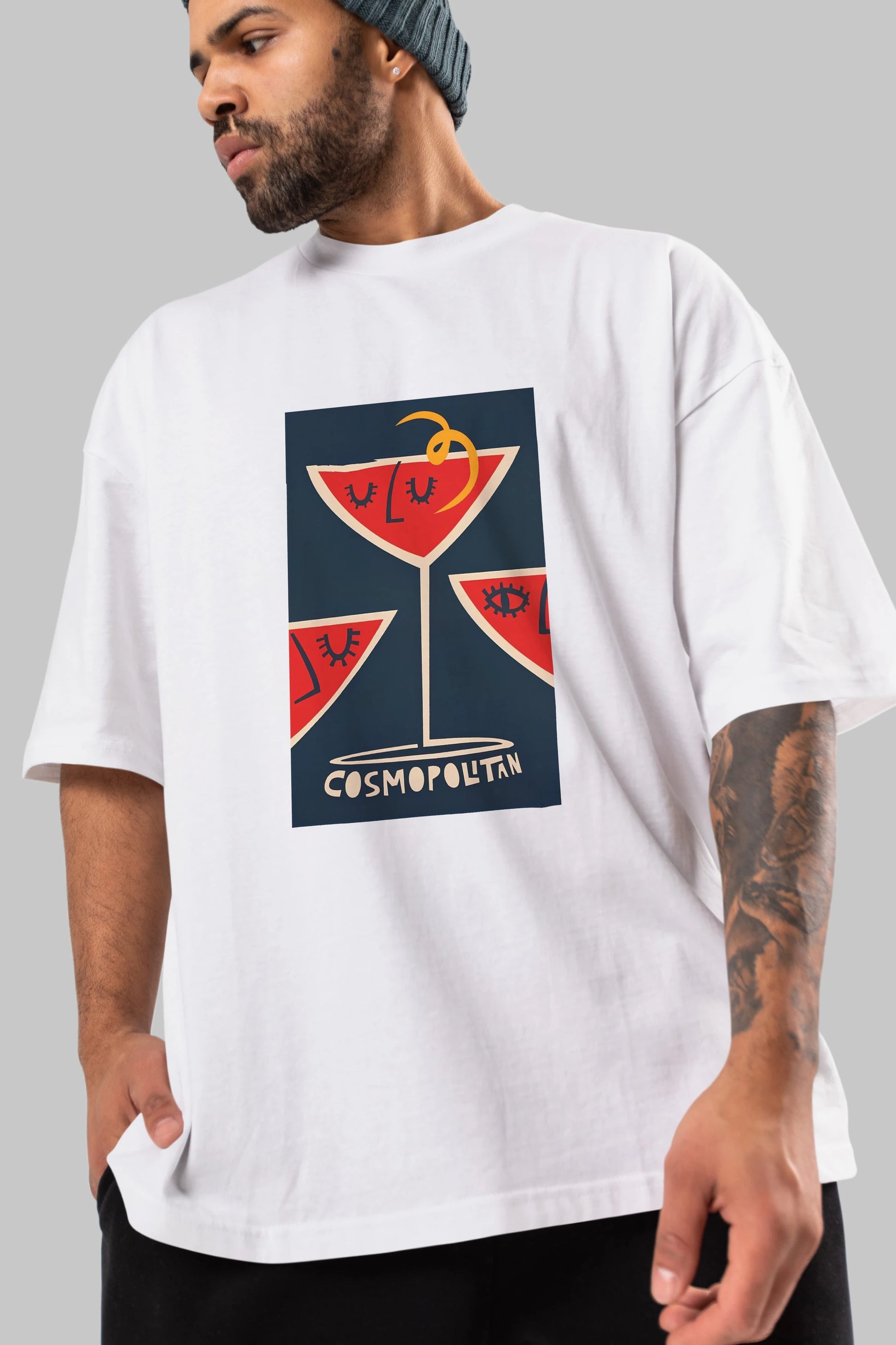 Cosmopolitan 4 Ön Baskılı Oversize t-shirt Erkek Kadın Unisex %100 Pamuk Bisiklet Yaka tişort
