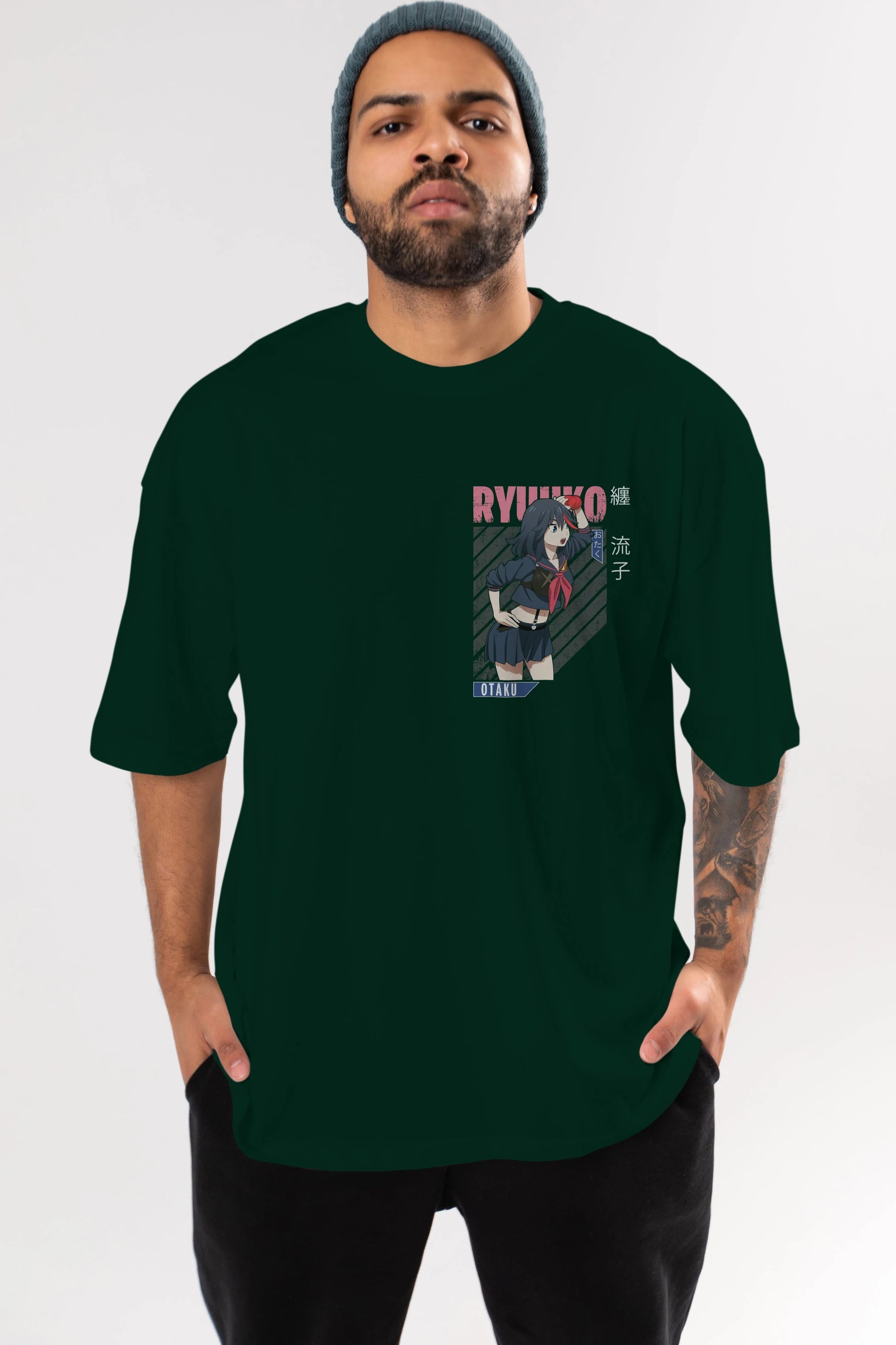 Ryuuko Matoi 6 Ön Sol Baskılı Oversize t-shirt Erkek Kadın Unisex %100 Pamuk Bisiklet Yaka tişort