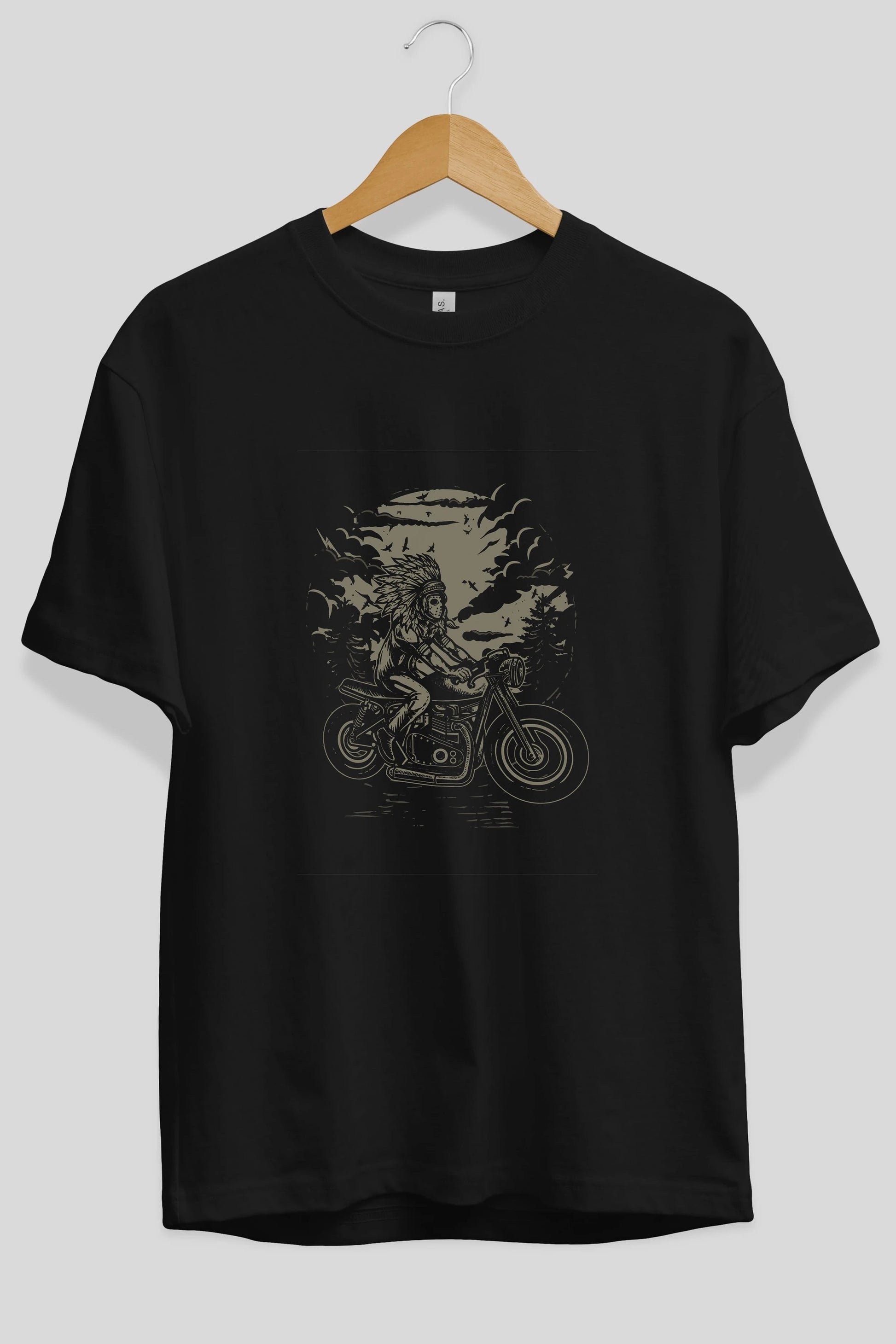 Indian Chief Rider Ön Baskılı Oversize t-shirt Erkek Kadın Unisex %100 Pamuk tişort