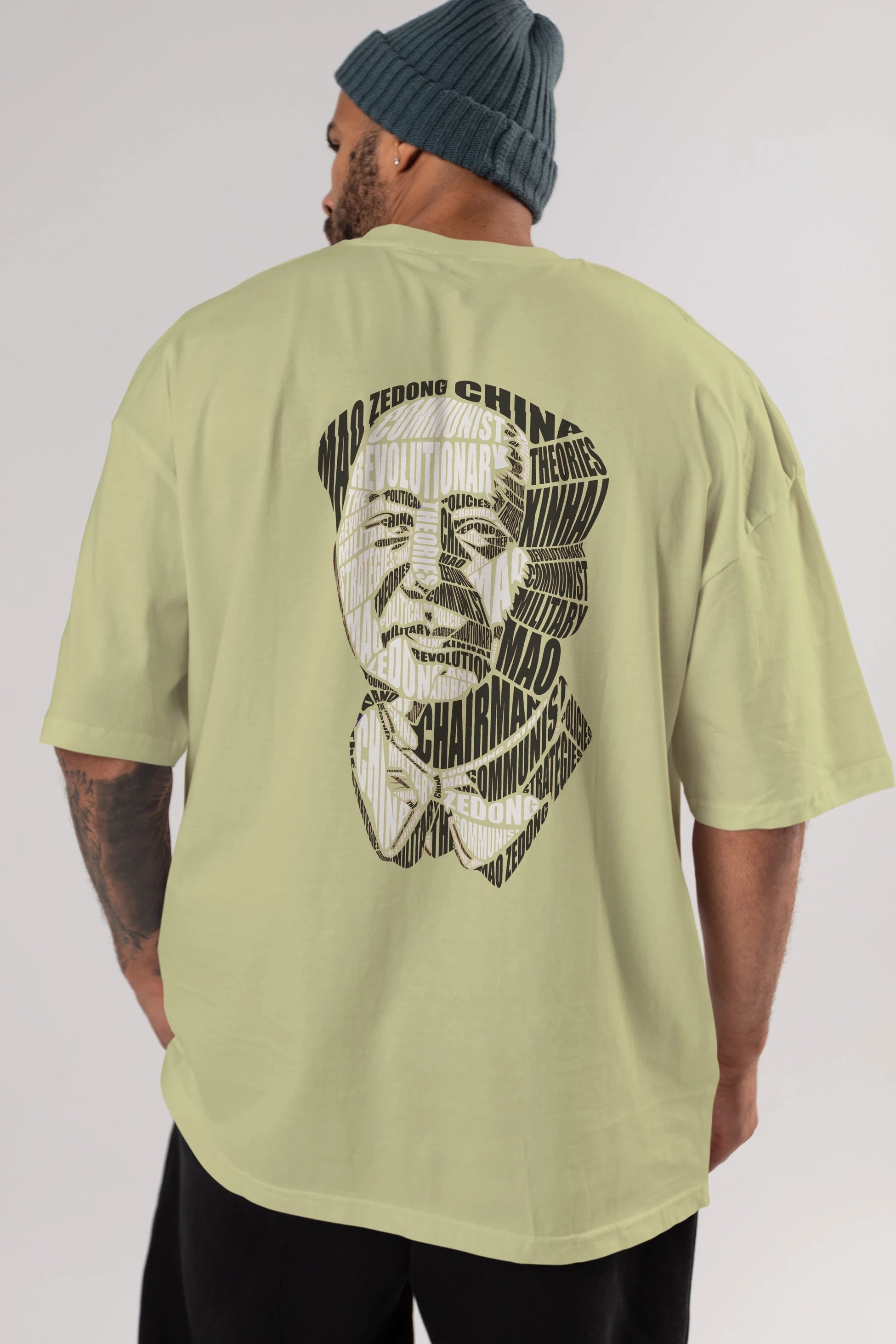 Mao Zedong Calligram Arka Baskılı Oversize t-shirt %100 pamuk Erkek Kadın Unisex