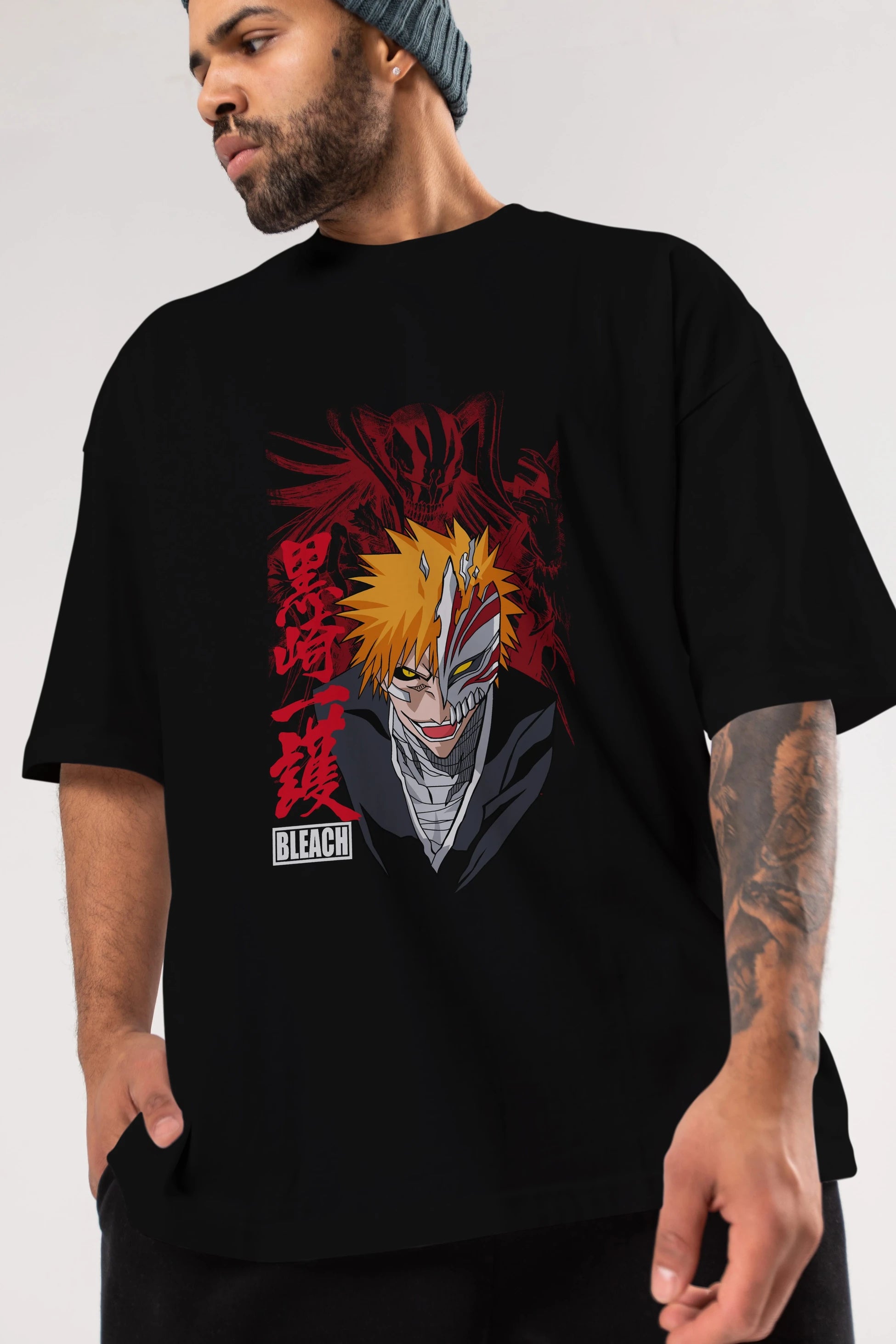 ICHIGO KUROSAKI VIZARD Anime Ön Baskılı Oversize t-shirt %100 pamuk Erkek Kadın Unisex