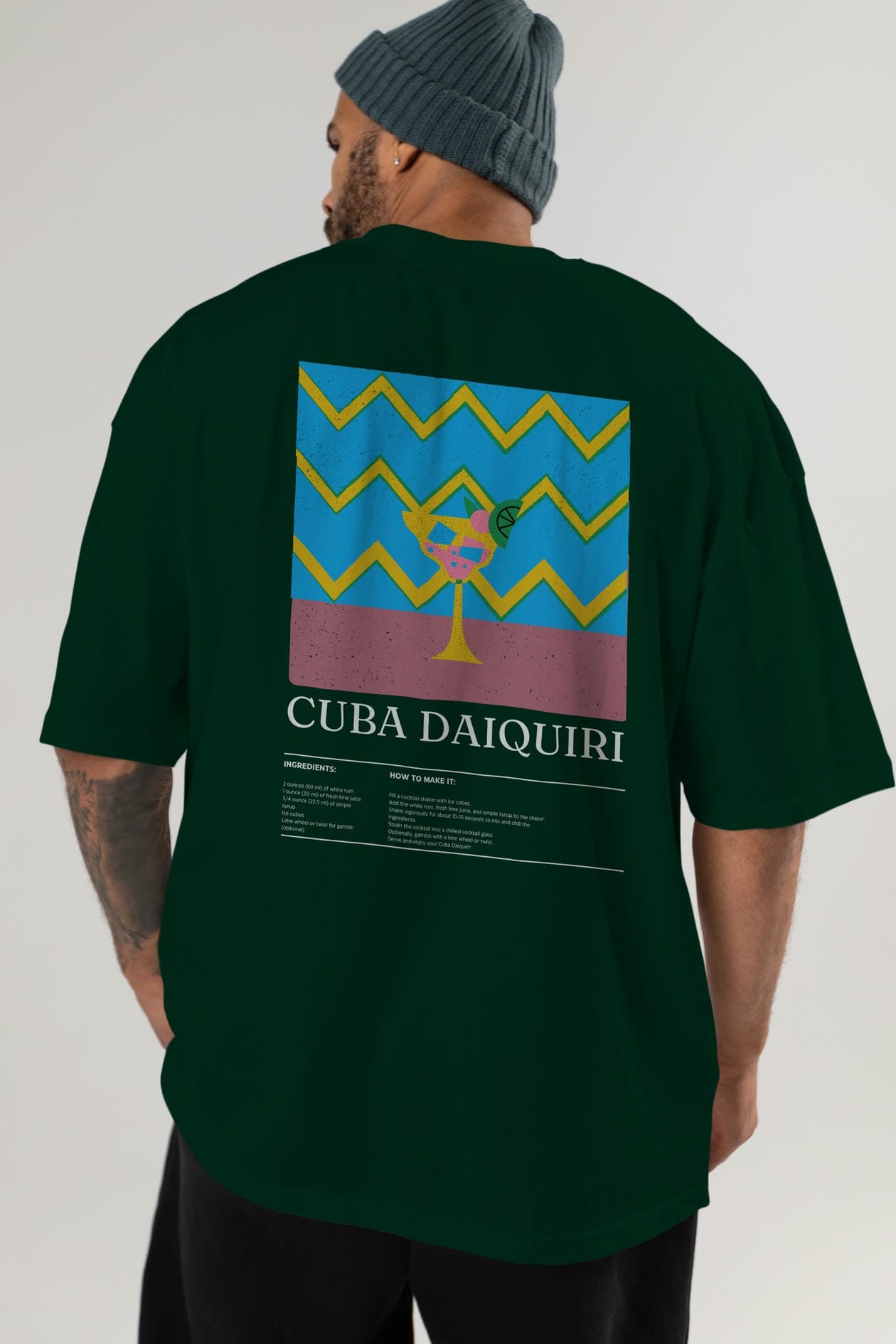Cuba Daiquiri Kokteyl Serisi Arka Baskılı Oversize t-shirt Erkek Kadın %100 Pamuk Bisiklet Yaka tişort