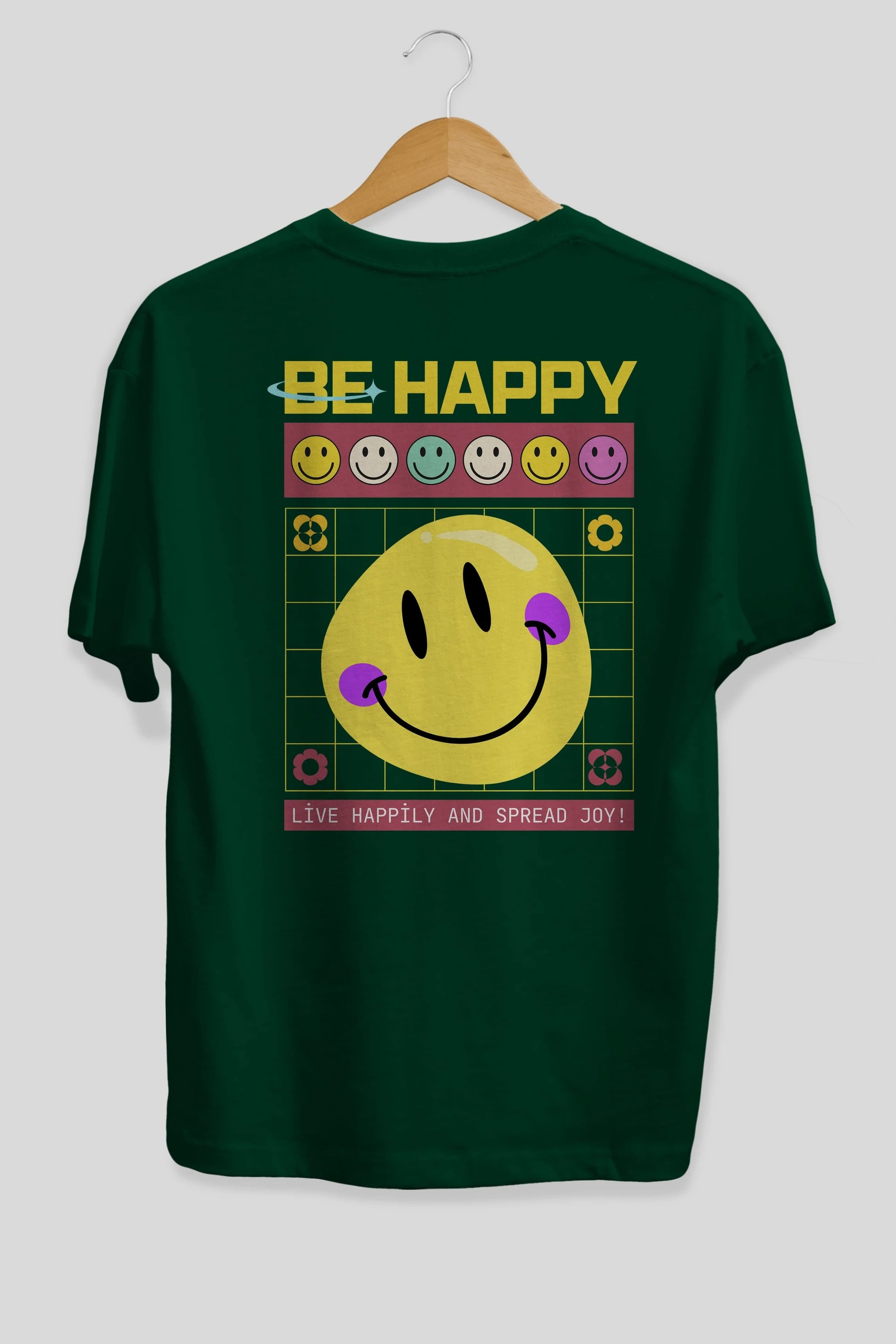 Be Happy Yazılı Arka Baskılı Oversize t-shirt Erkek Kadın Unisex