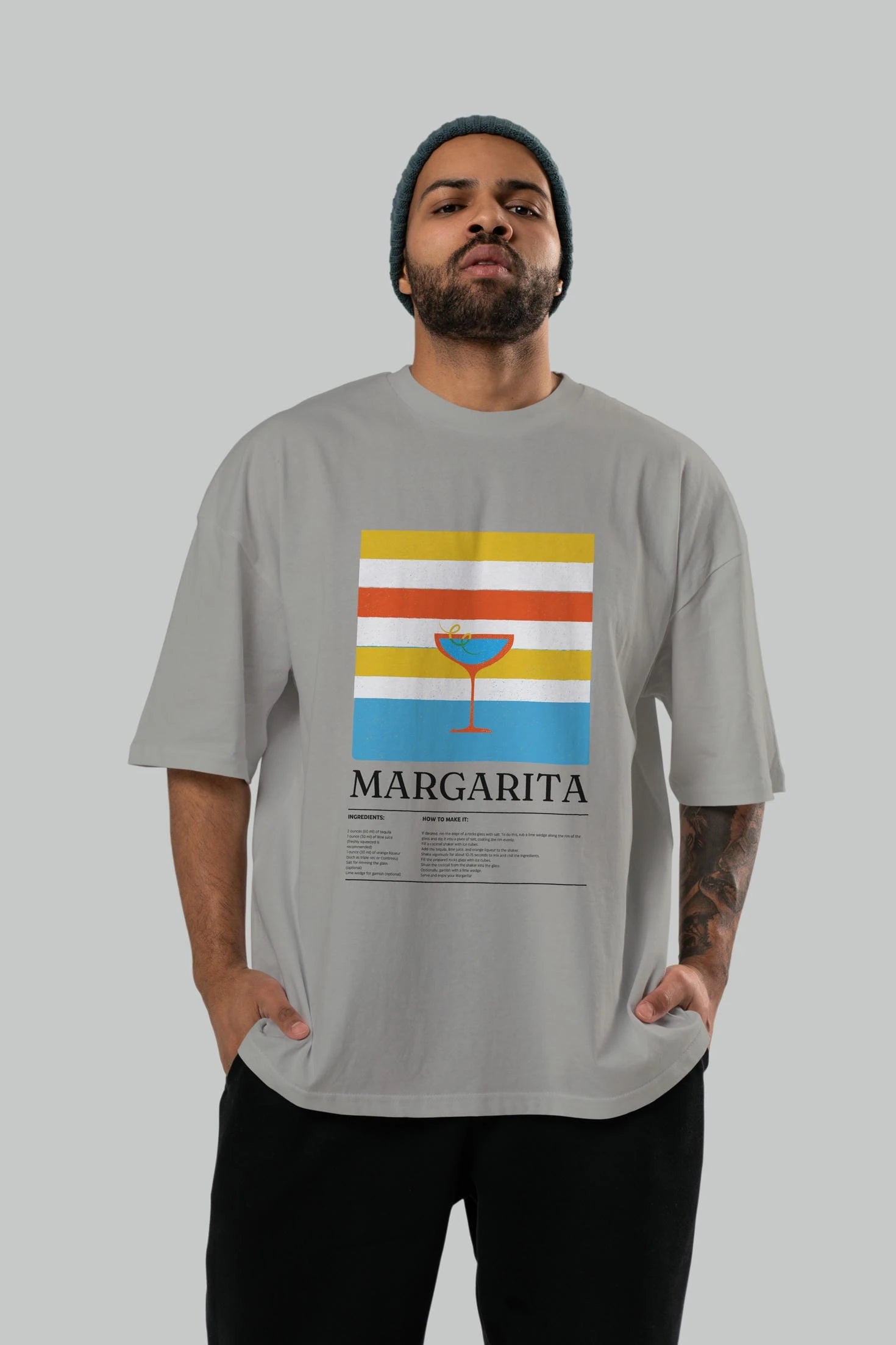 Margarita Kokteyl Ön Baskılı Oversize t-shirt Erkek Kadın %100 Pamuk Bisiklet Yaka tişort
