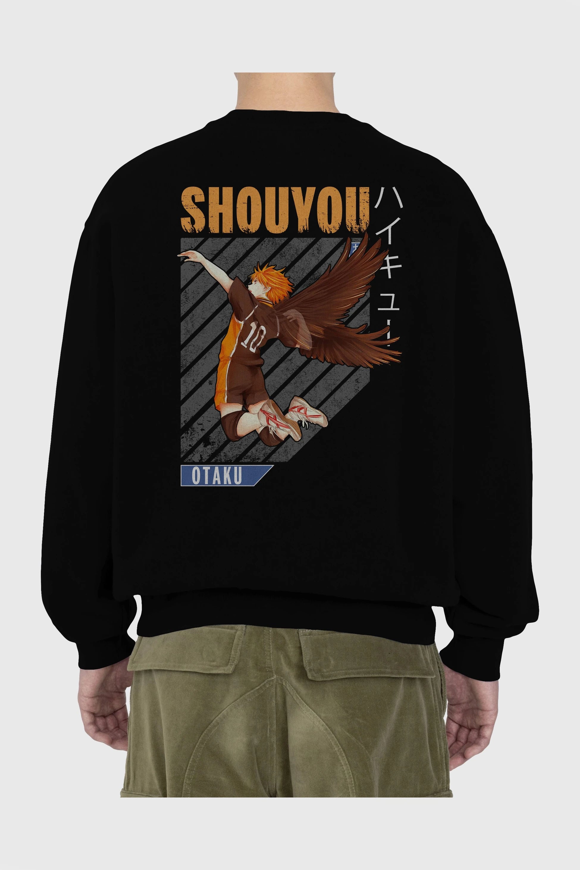 Shouyou Hinata 10 Anime Arka Baskılı Oversize Sweatshirt Erkek Kadın Unisex