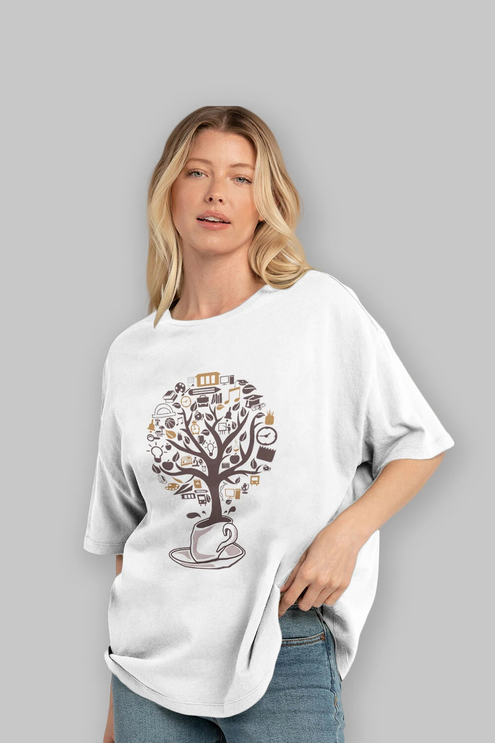 Coffee Tree Ön Baskılı Oversize t-shirt %100 pamuk Erkek Kadın Unisex