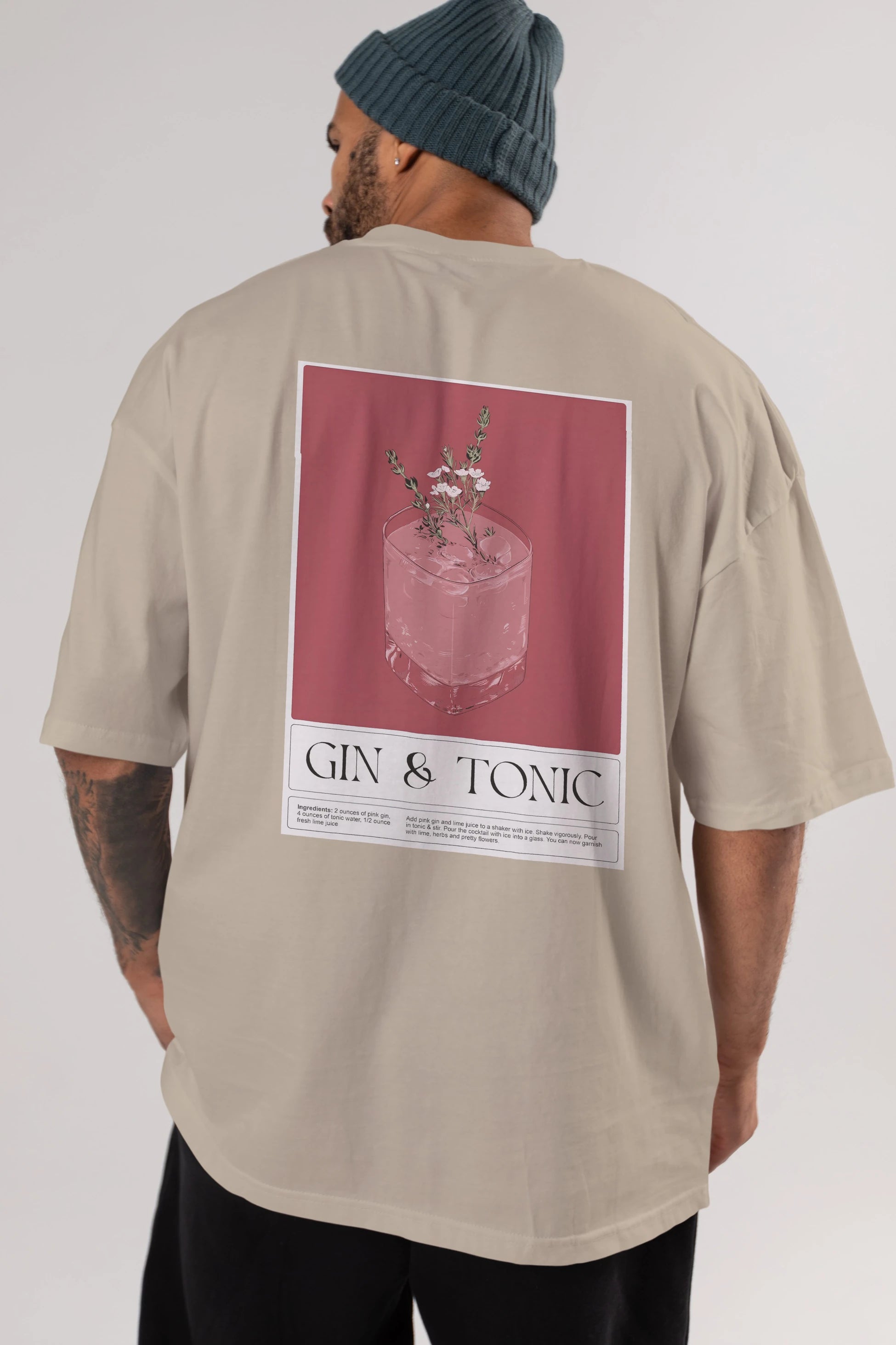 Gin Tonic 4 Arka Baskılı Oversize t-shirt Erkek Kadın Unisex %100 Pamuk Bisiklet Yaka tişort